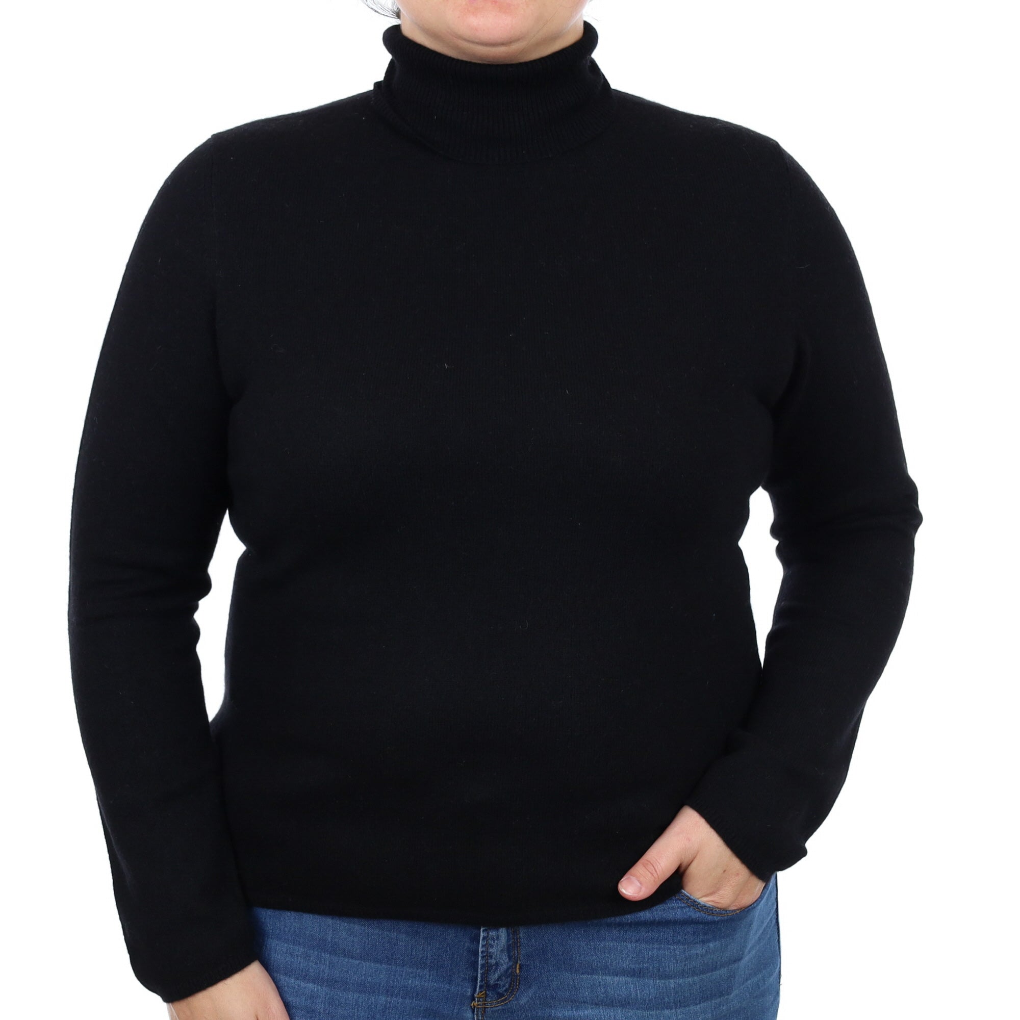 Black Cashmere Polo Neck Jumper Large