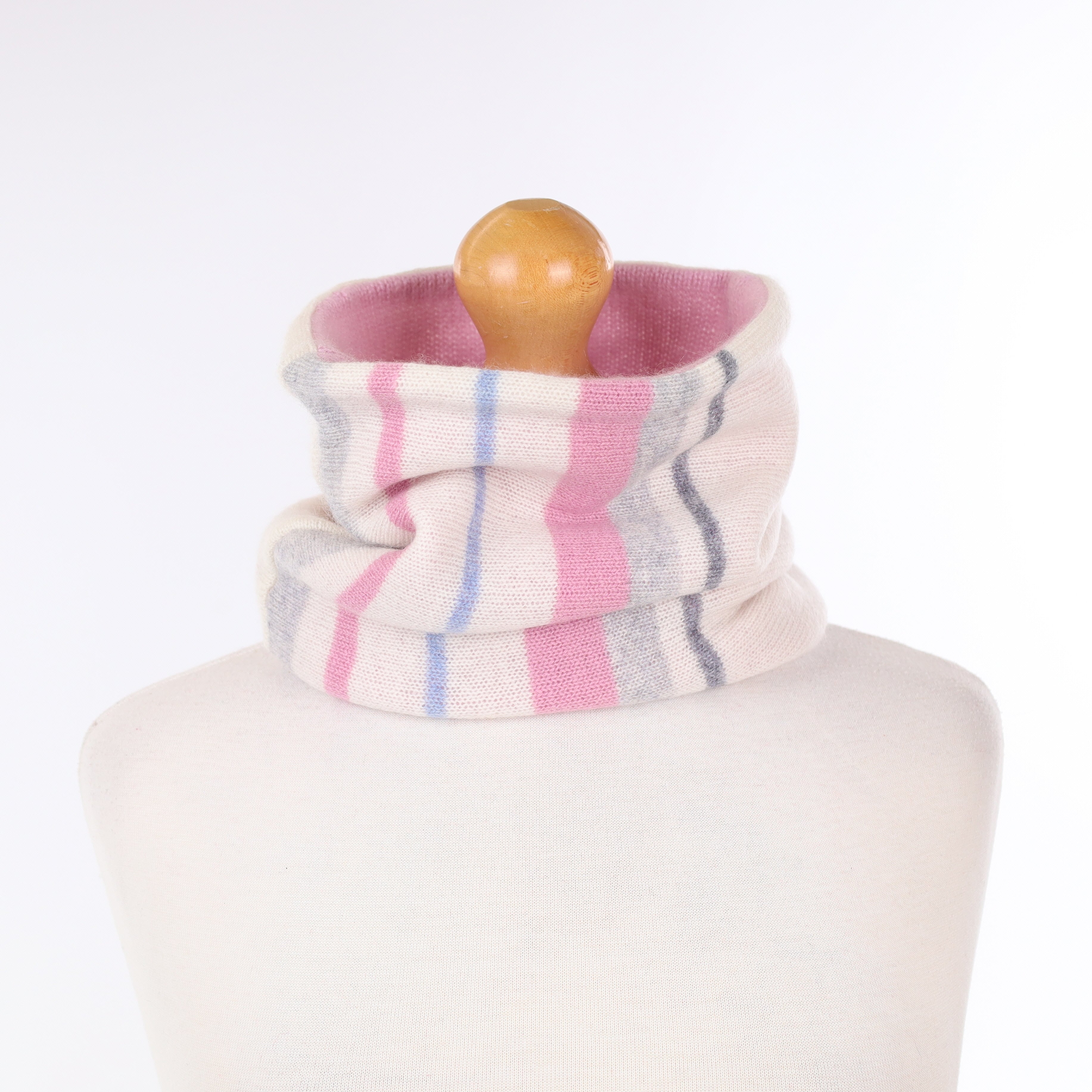 Ivory and Mauve Striped Luxury Double Layered Snood