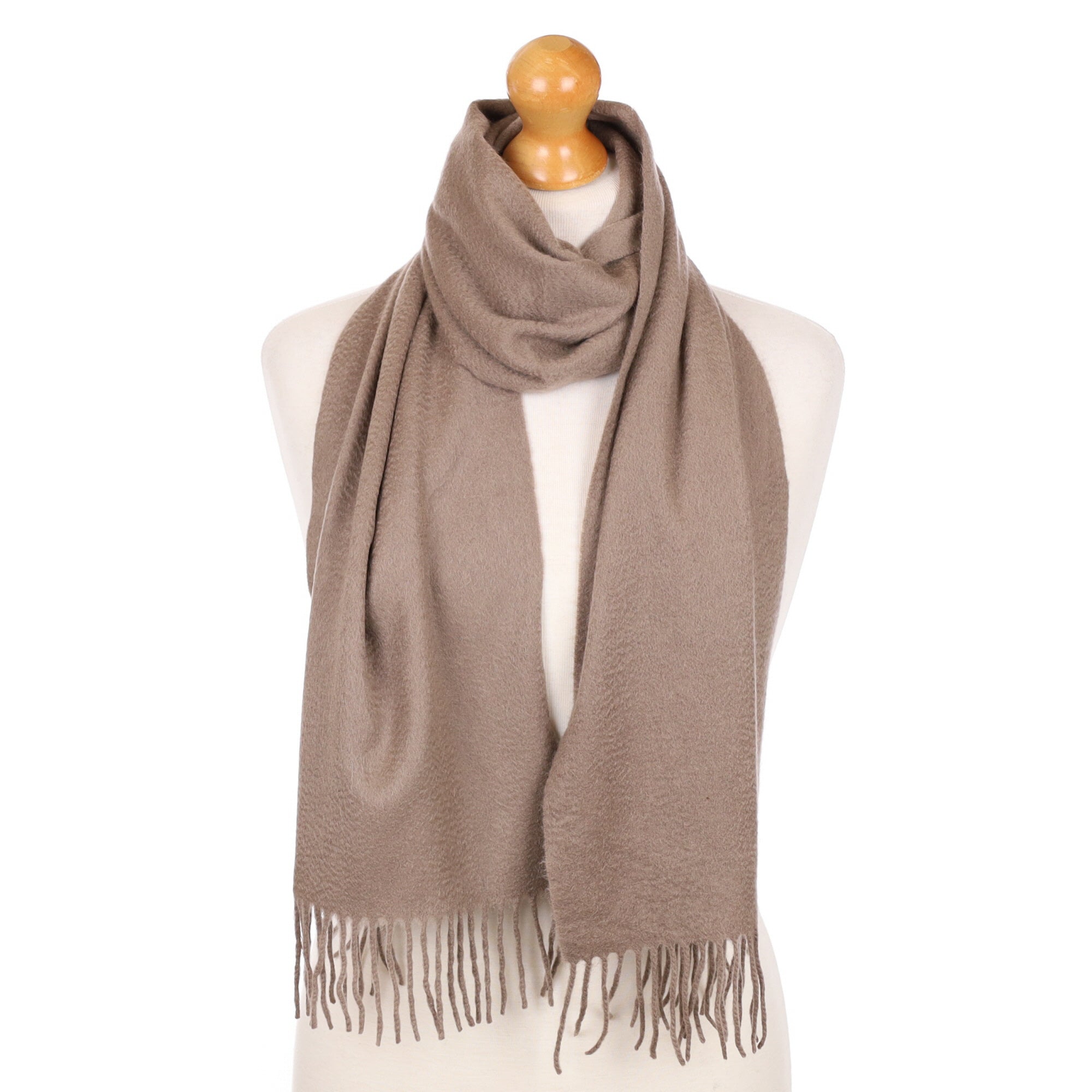 Mink Brown Fringed Cashmere Woven Scarf