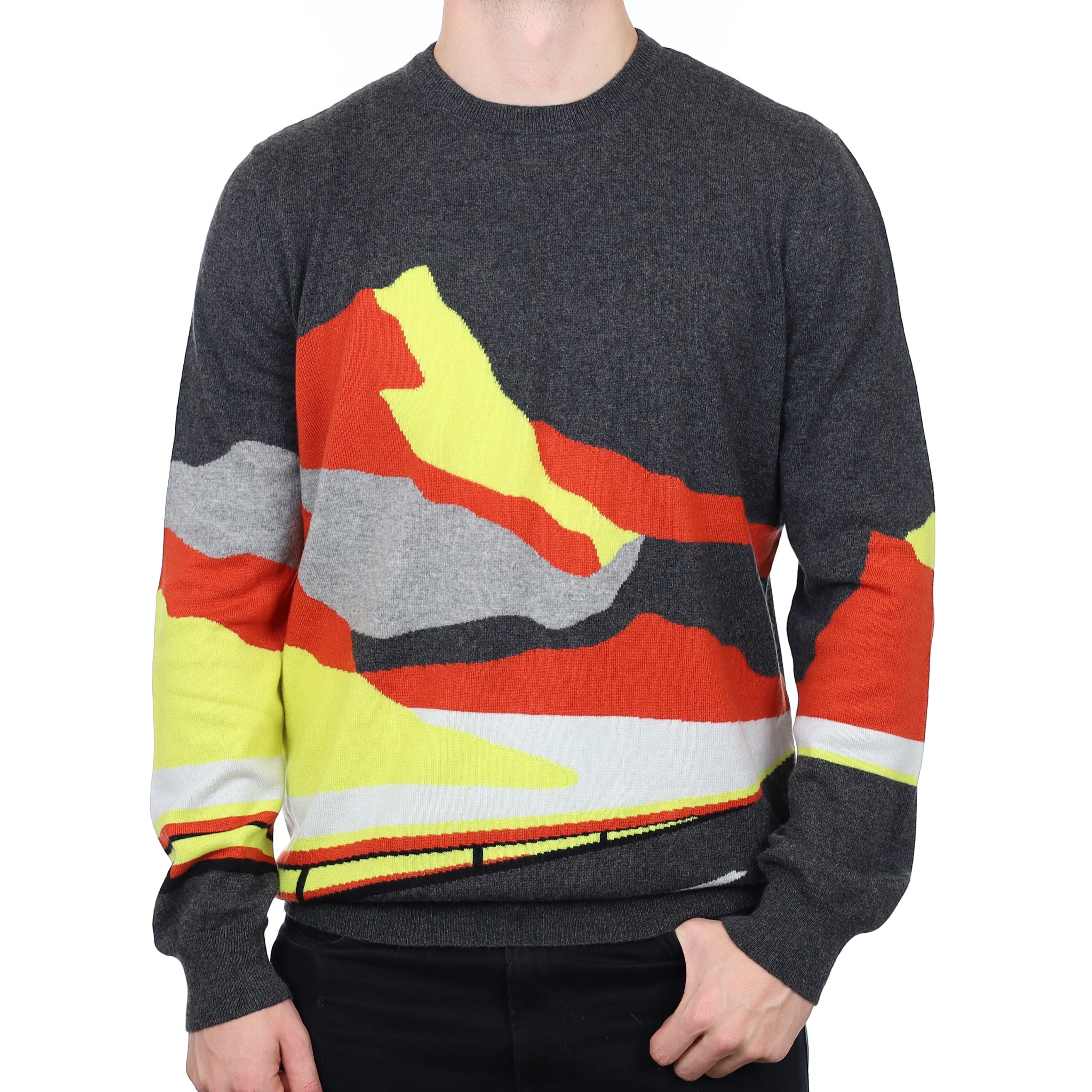 Men’s Mountain Scene Cashmere Crew Neck Jumper XXL