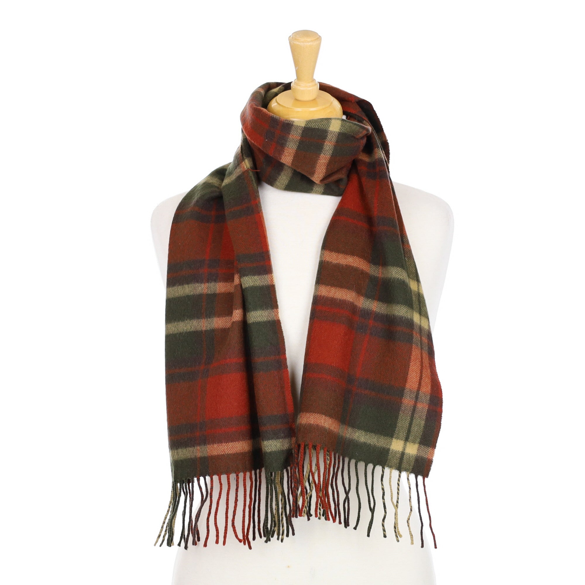 Khaki and Rust Checked Cashmere Woven Scarf