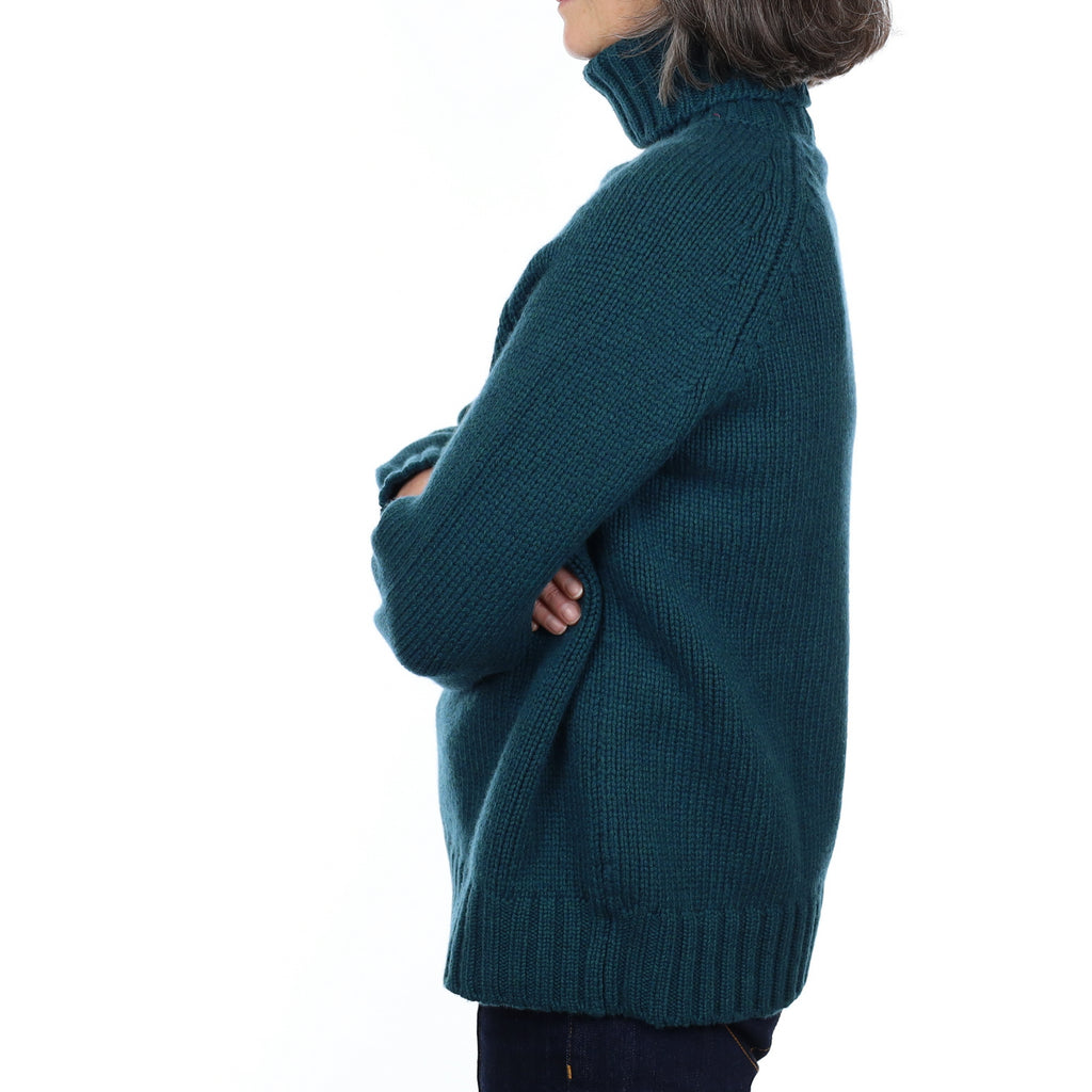 Brand New Scottish Forest Green Cashmere Chunky Polo Neck Jumper Medium