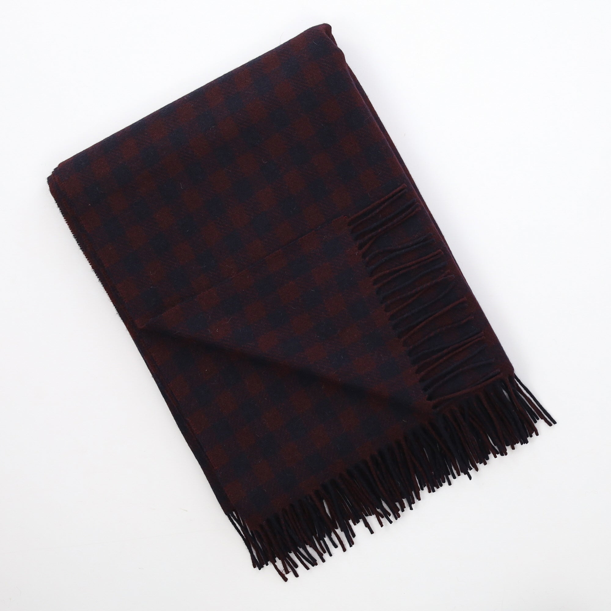 Brand New English Aubergine and Navy Checked Luxury Woven Cashmere Blanket