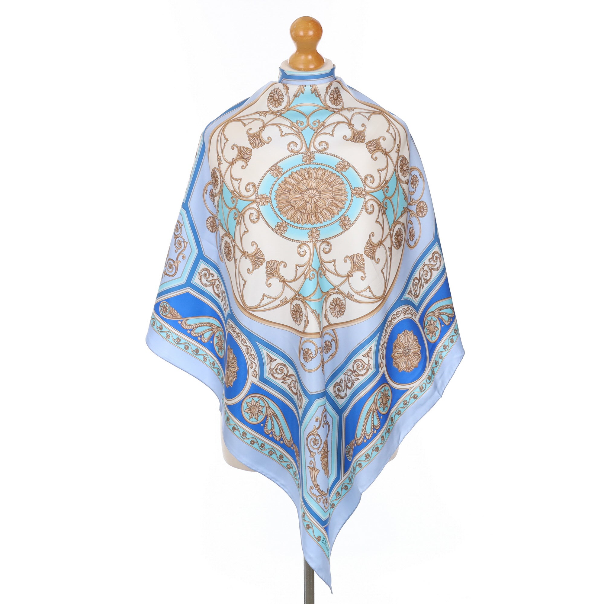 Brand New E.Marinella Blue Toned Designer Silk Scarf
