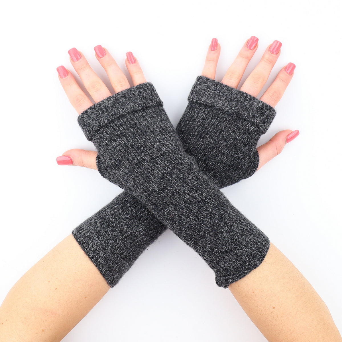 Black Marl Ribbed Fingerless Gloves
