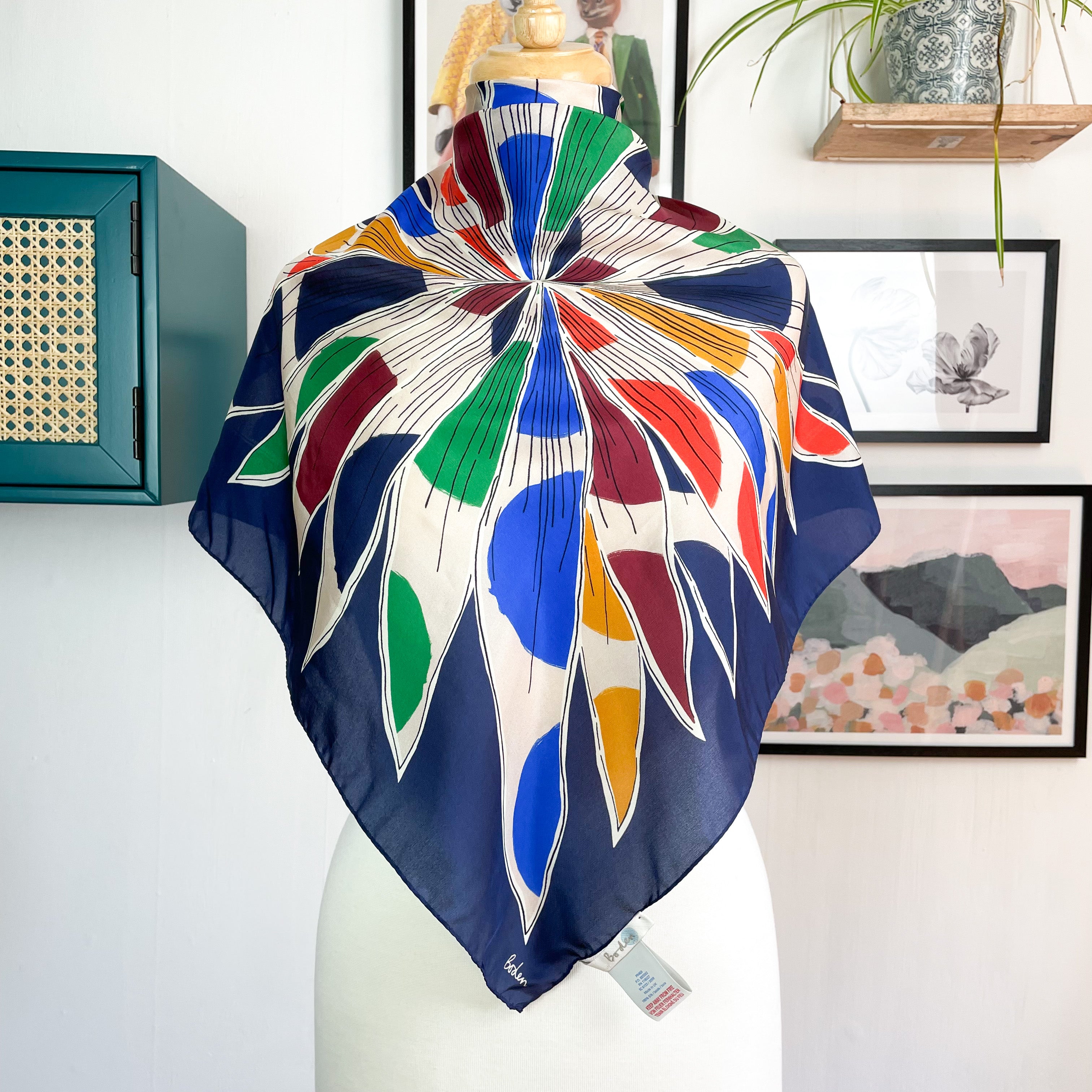 Boden Navy Floral Silk Scarf