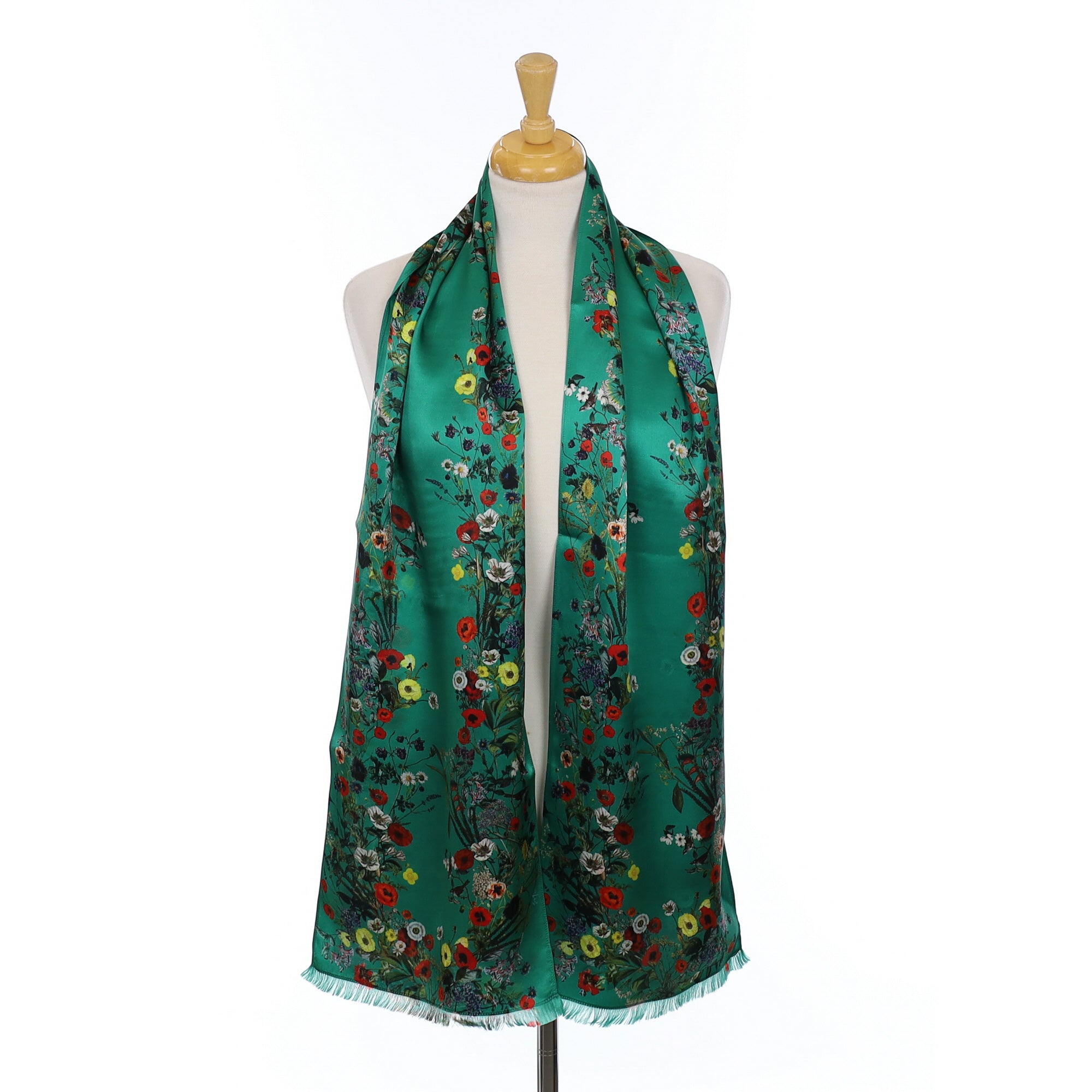 Unworn St Piece Green Floral Designer Silk Scarf