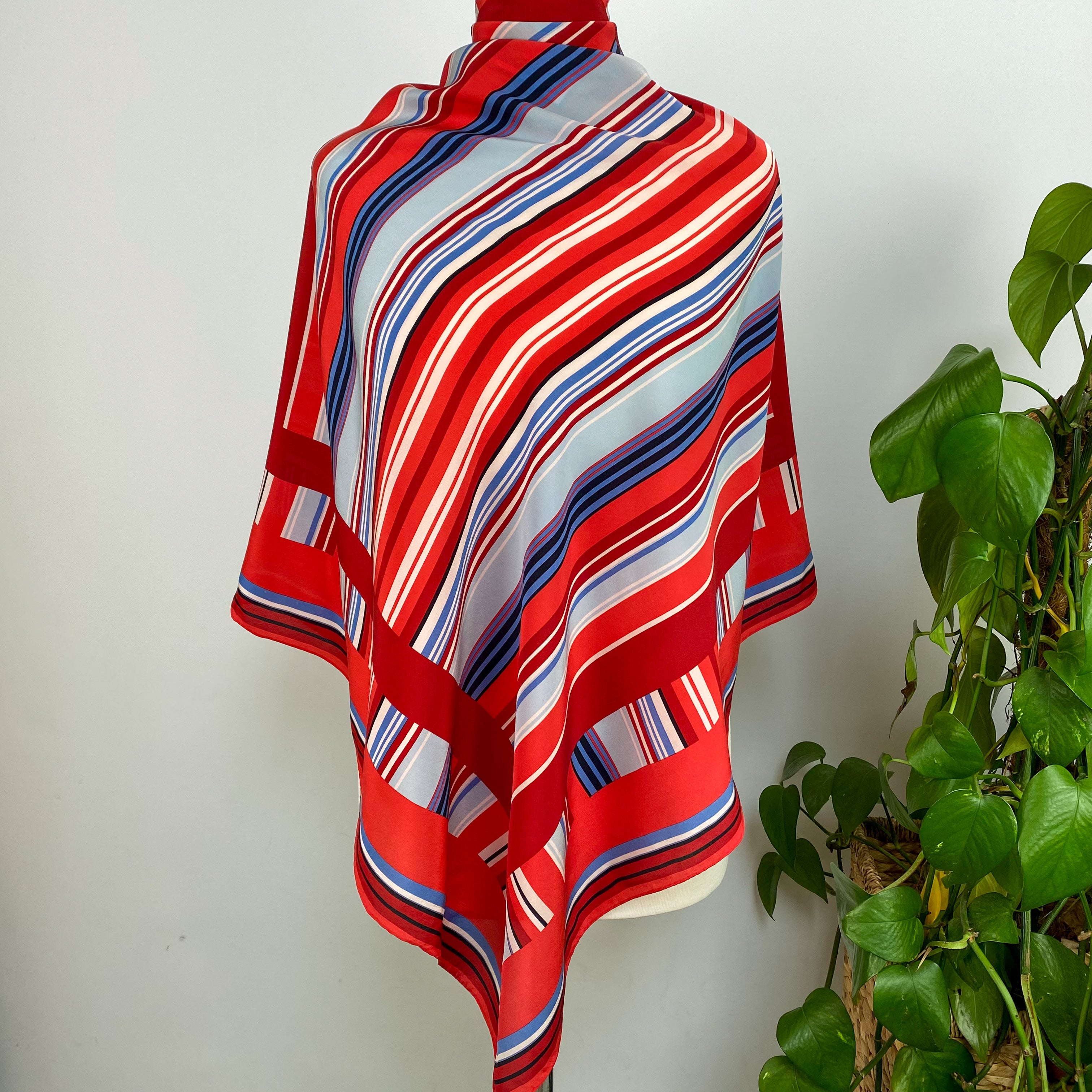 Red and Blue Striped Silk Scarf