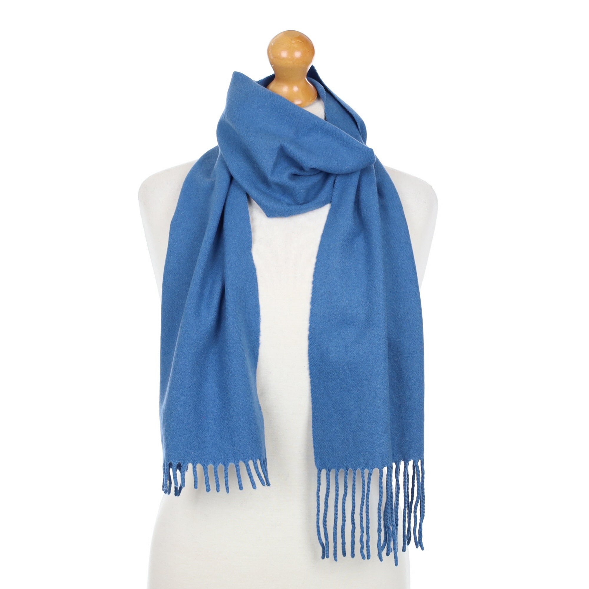 Italian Tanzanite Blue Cashmere Fringed Woven Scarf