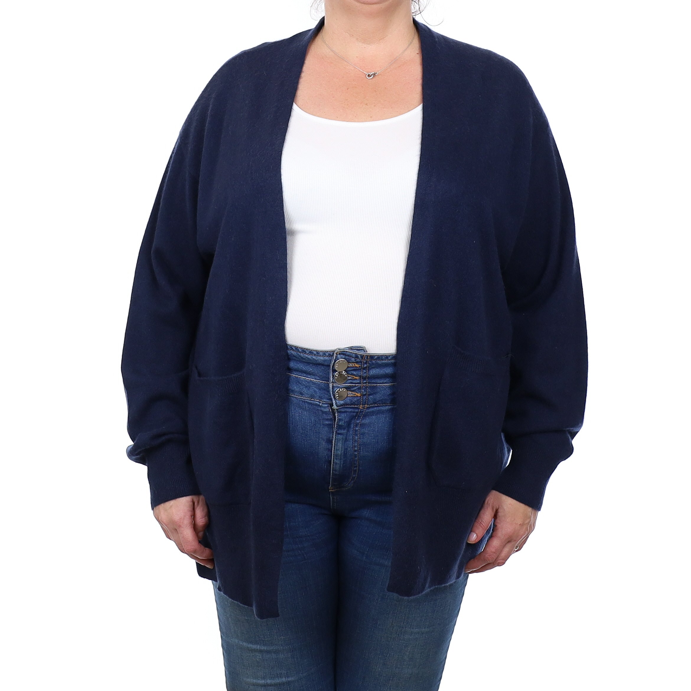 Navy Cashmere Edge to Edge Cardigan with Pockets Extra Large