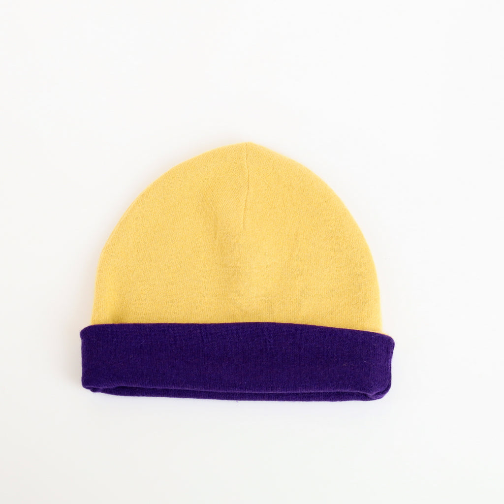 Men’s Aubergine Purple and Mustard Reversible Cashmere Beanie Hat