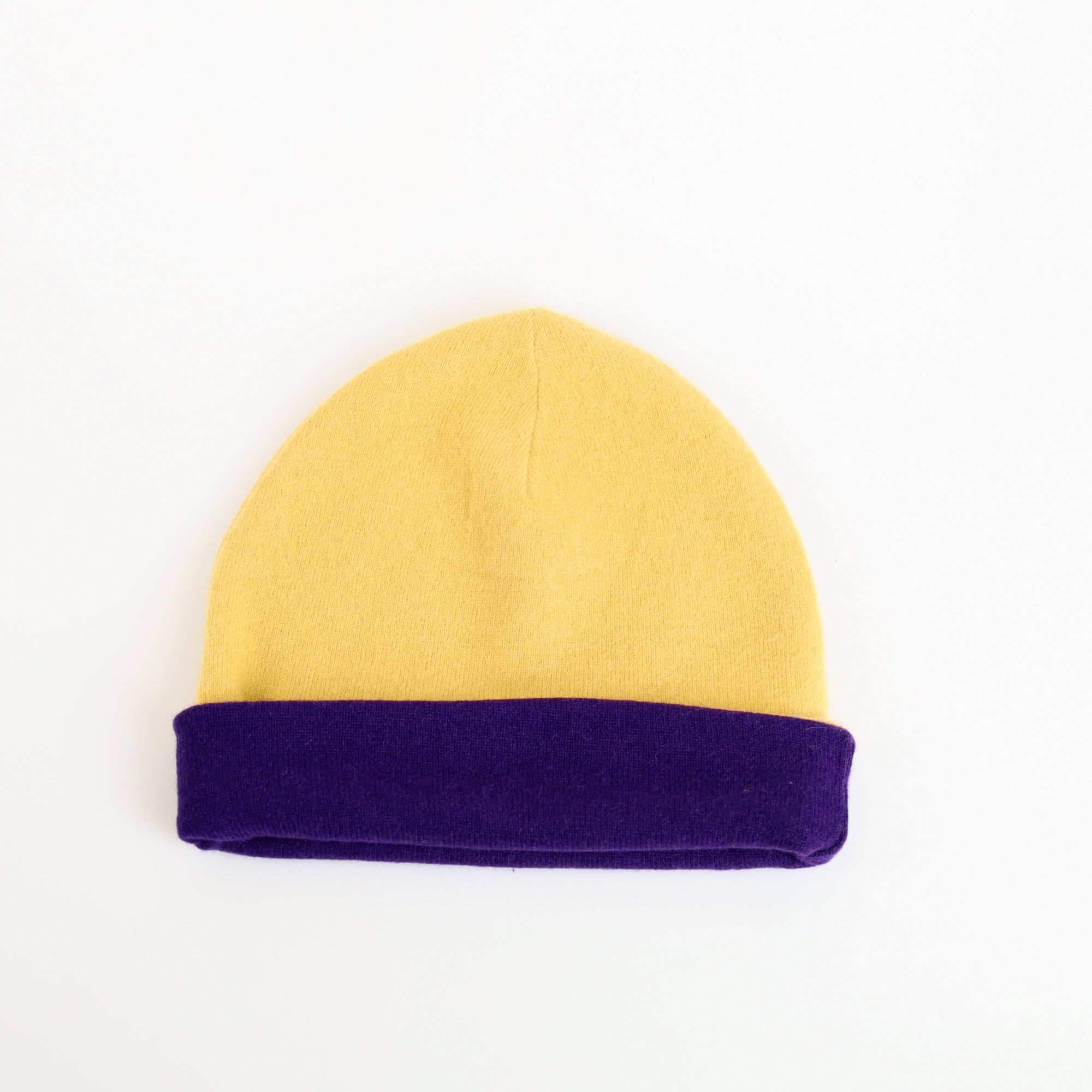 Aubergine Purple and Mustard Reversible Cashmere Beanie Hat