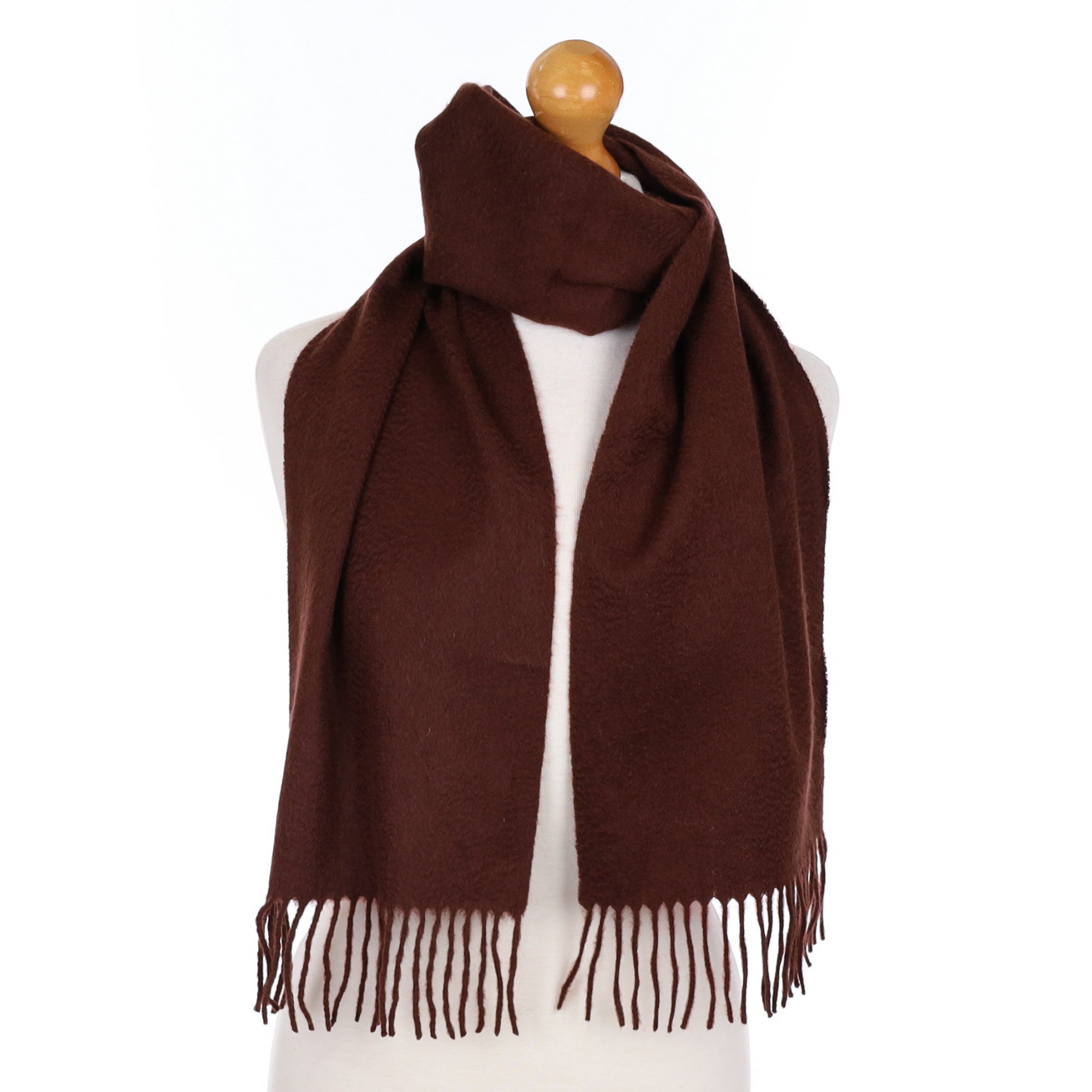 Chocolate Brown Cashmere Tasselled Woven Scarf