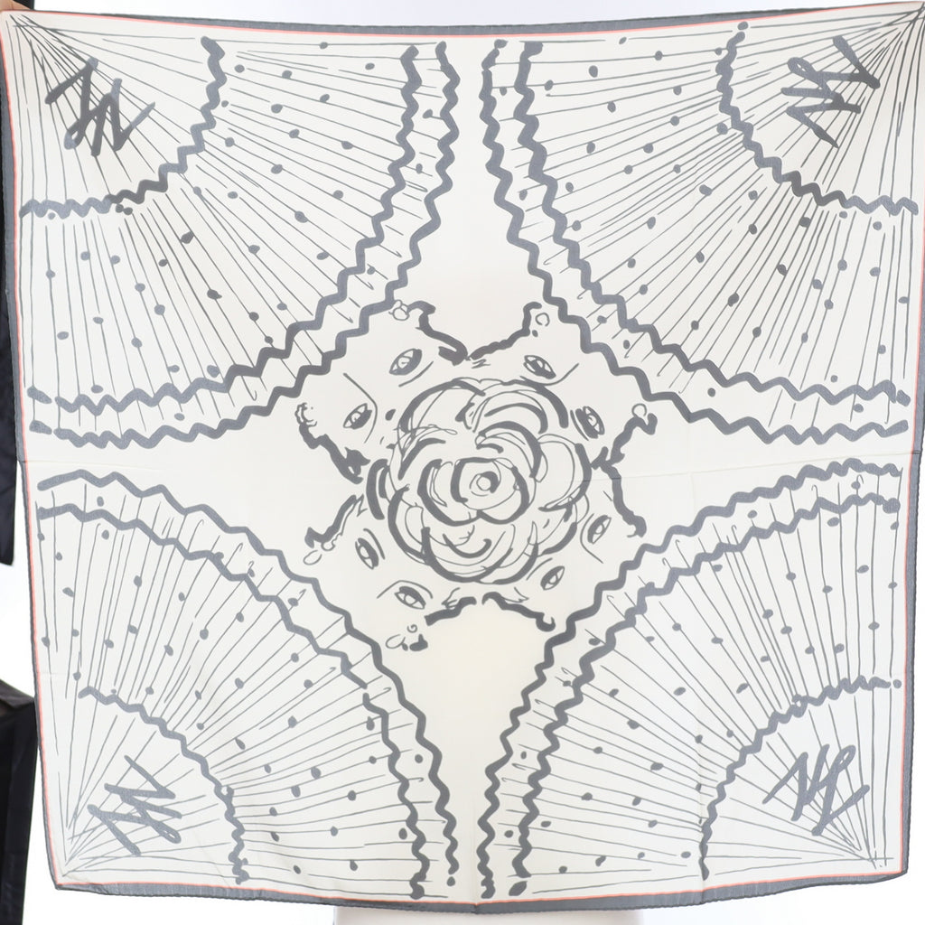 Pristine Boxed Karl Lagerfeld Cream and Grey Silk Scarf