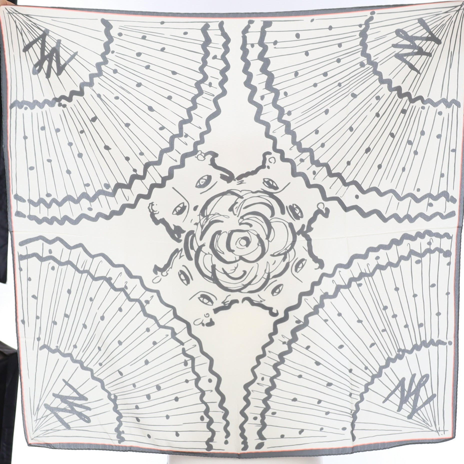 Pristine Boxed Karl Lagerfeld Cream and Grey Silk Scarf