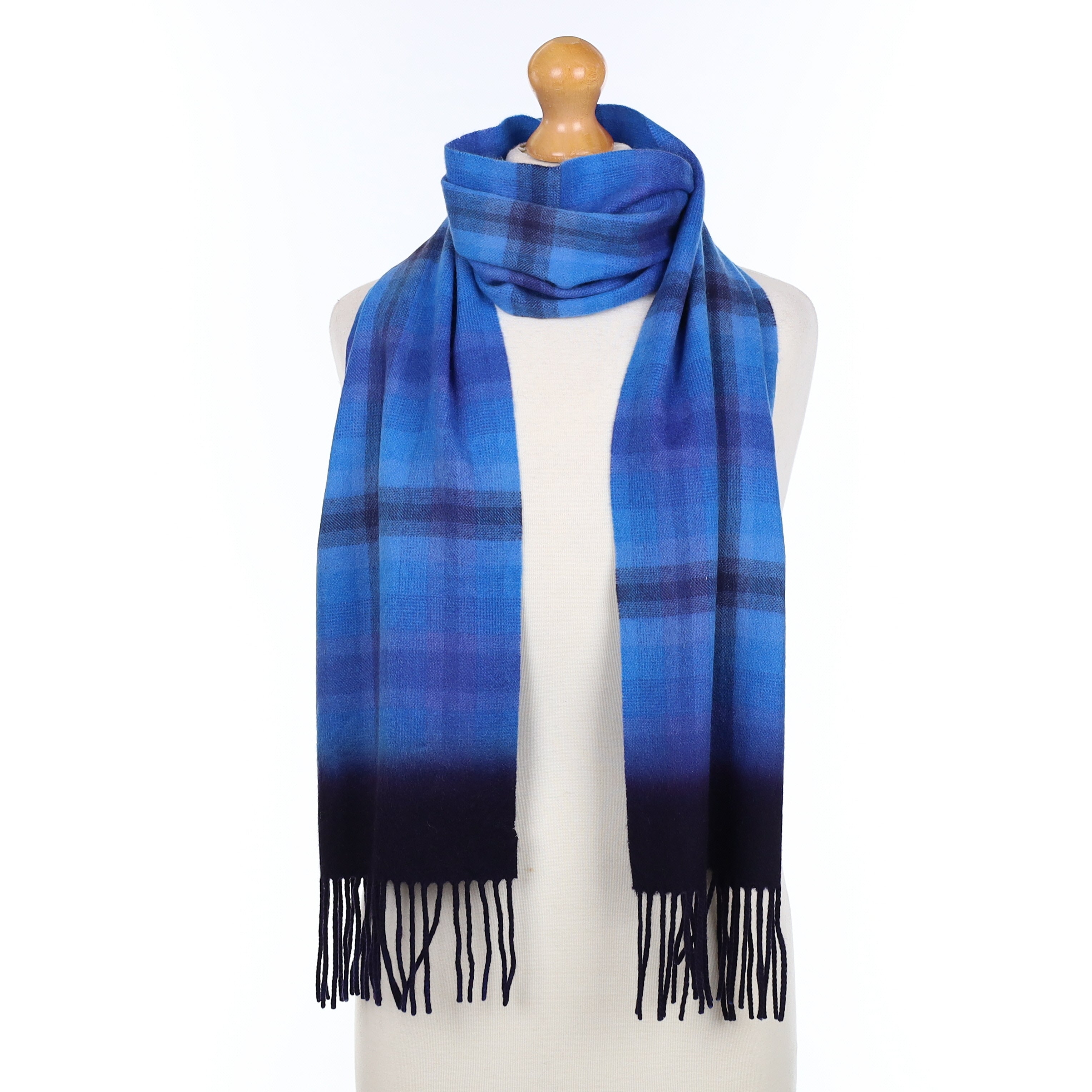 Blue Ombre Patterned Cashmere Woven Scarf