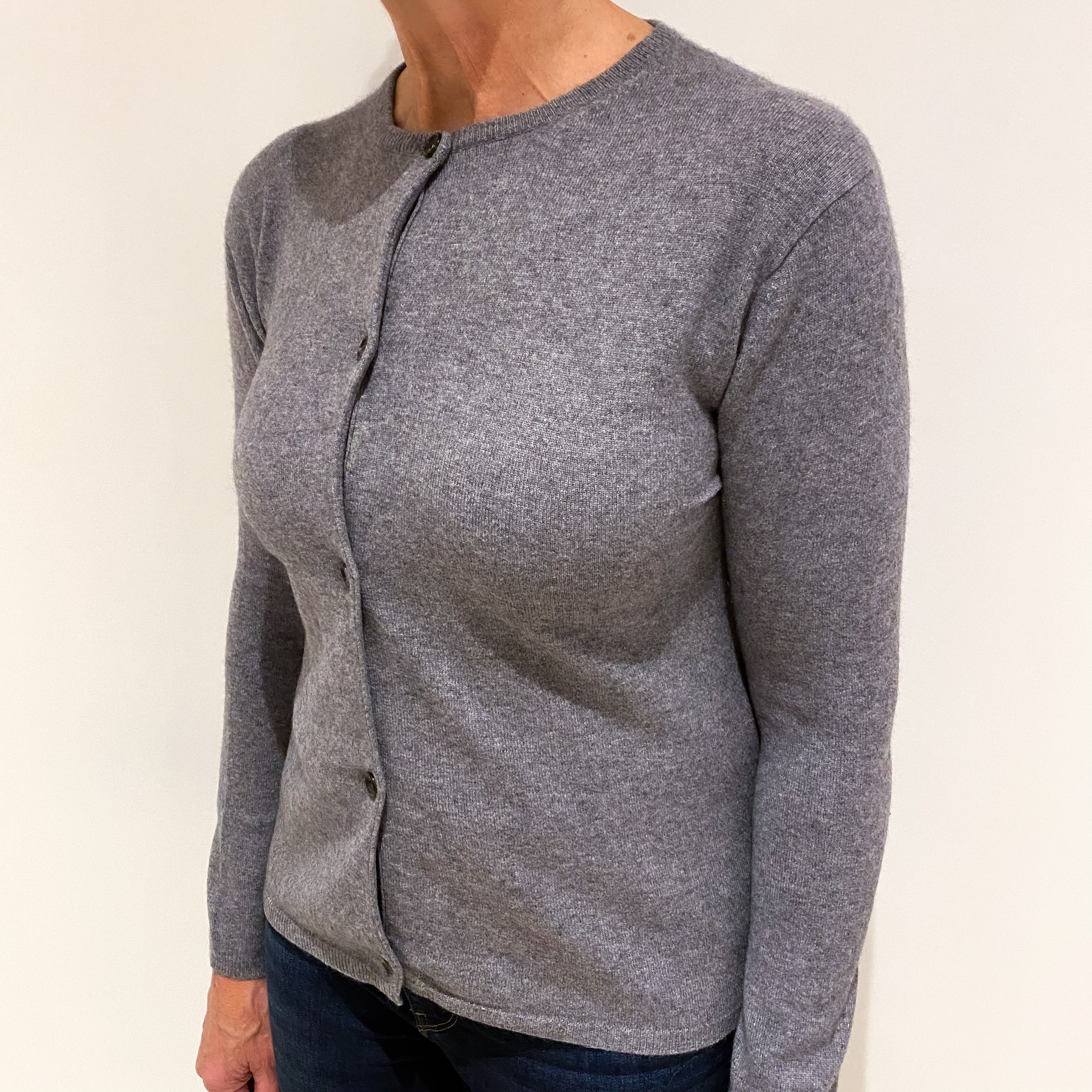 Ash Grey Cashmere Crew Neck Cardigan Medium