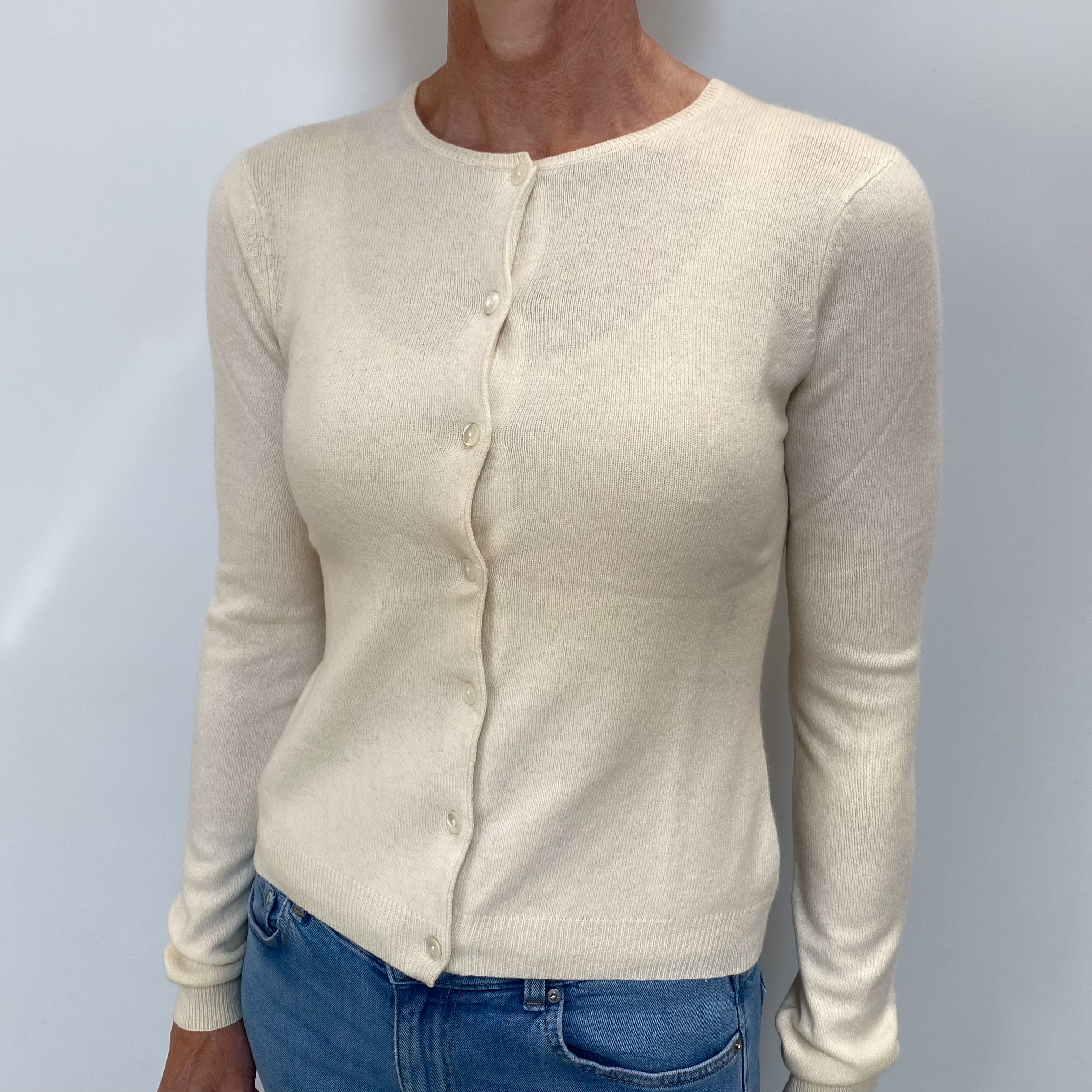 Cream Cashmere Crew Neck Cardigan Small