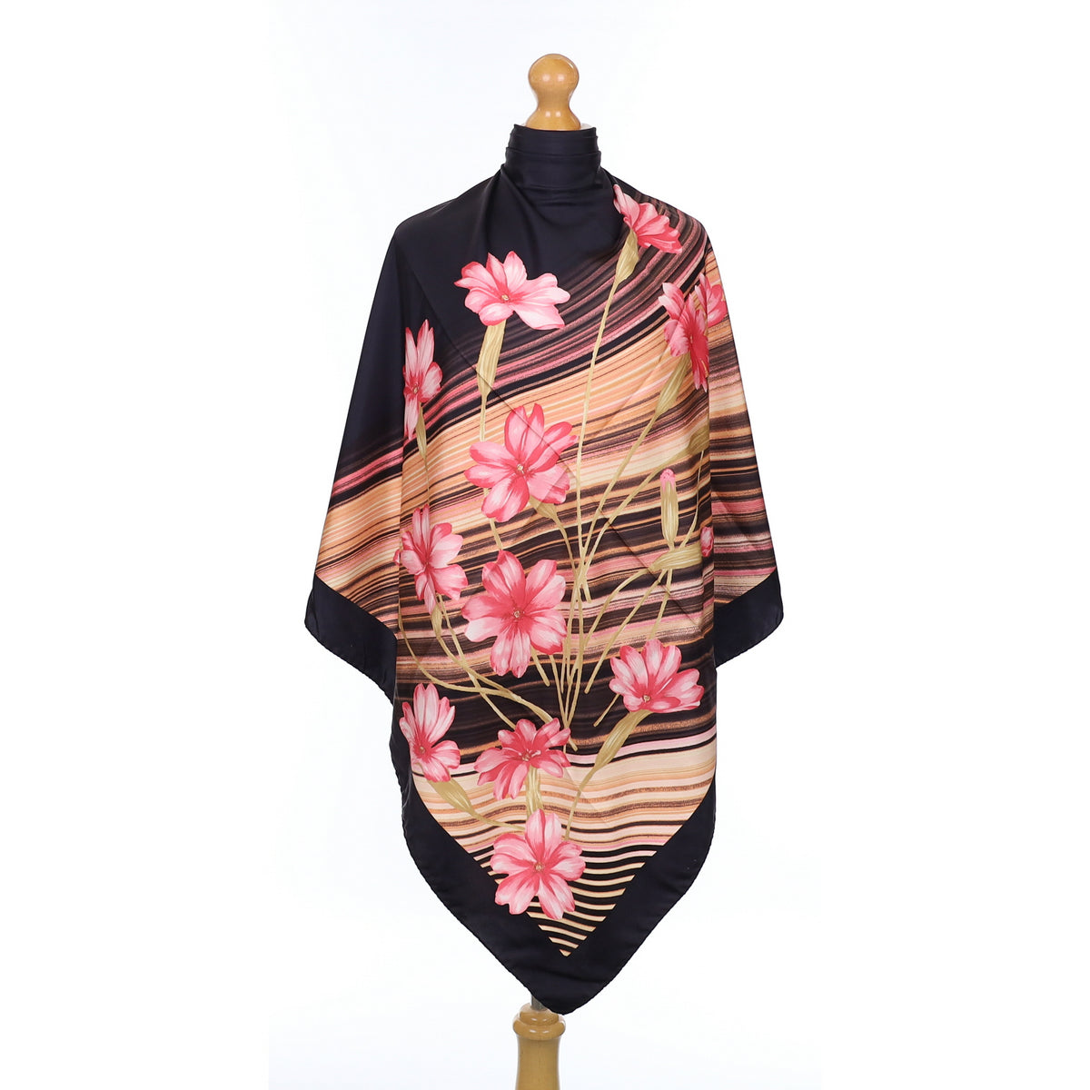 Black and Pink Floral Silk Scarf