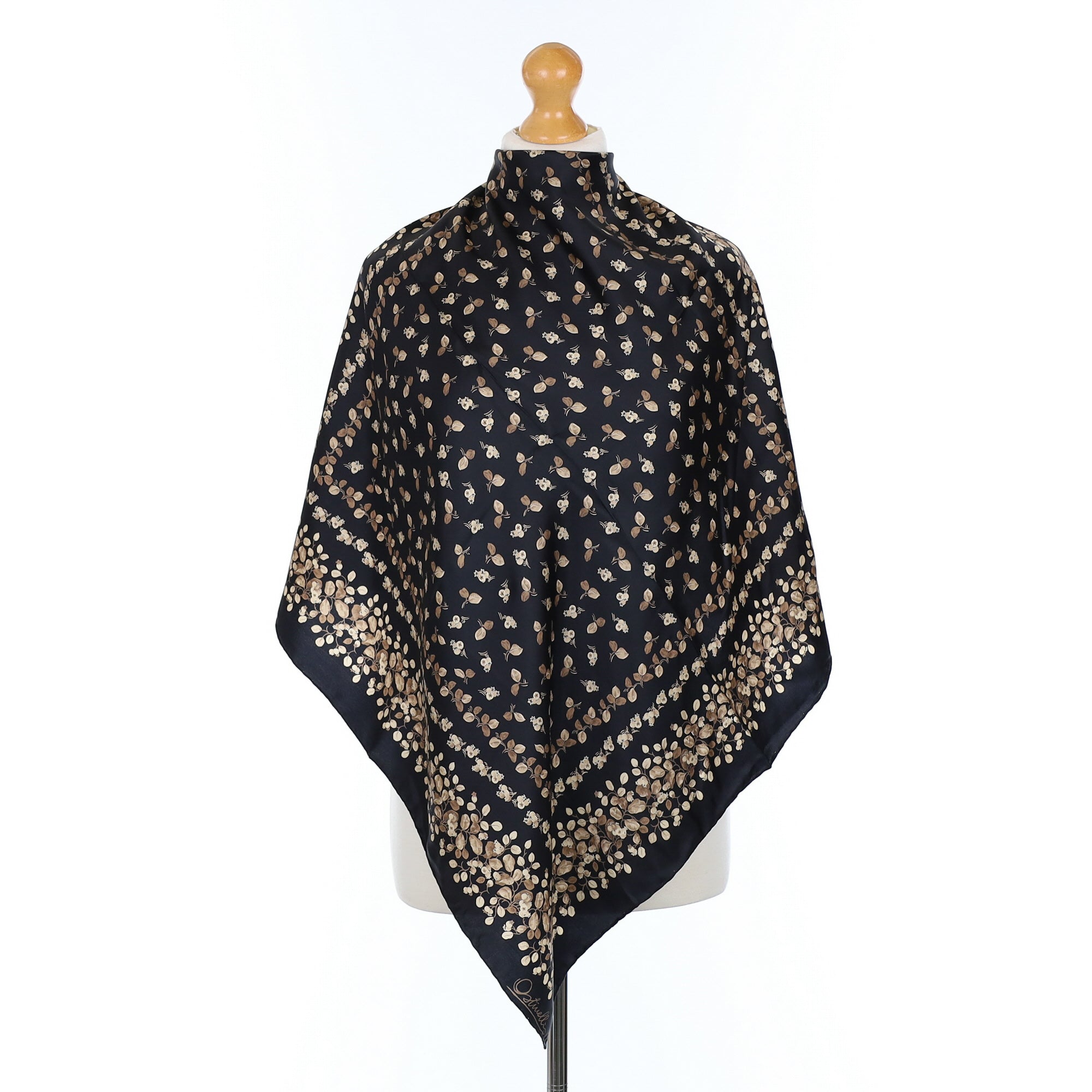 Immaculate Ostinelli Black Patterned Vintage Silk Scarf