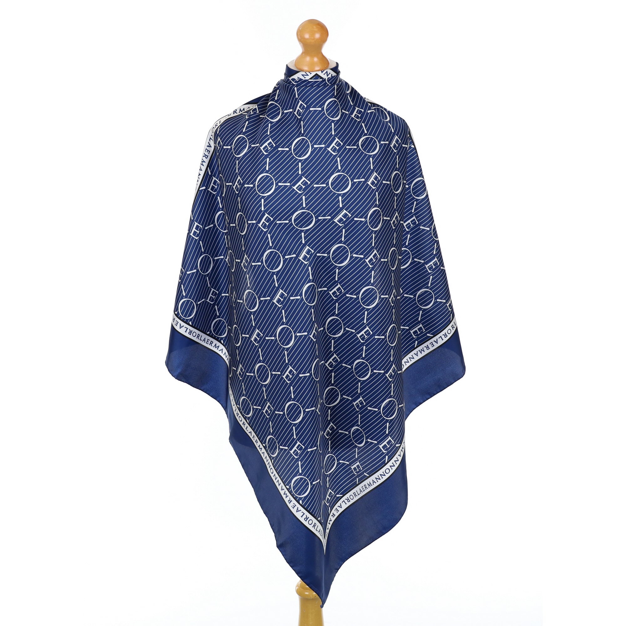 Immaculate Orla Ermanno Navy Blue and White Silk Scarf
