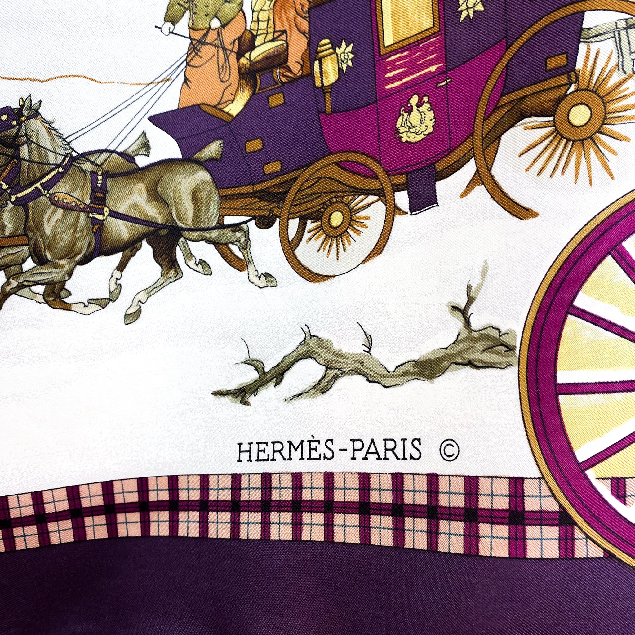 Boxed Hermes 1975 L’Hiver en Poste Vintage Silk Scarf