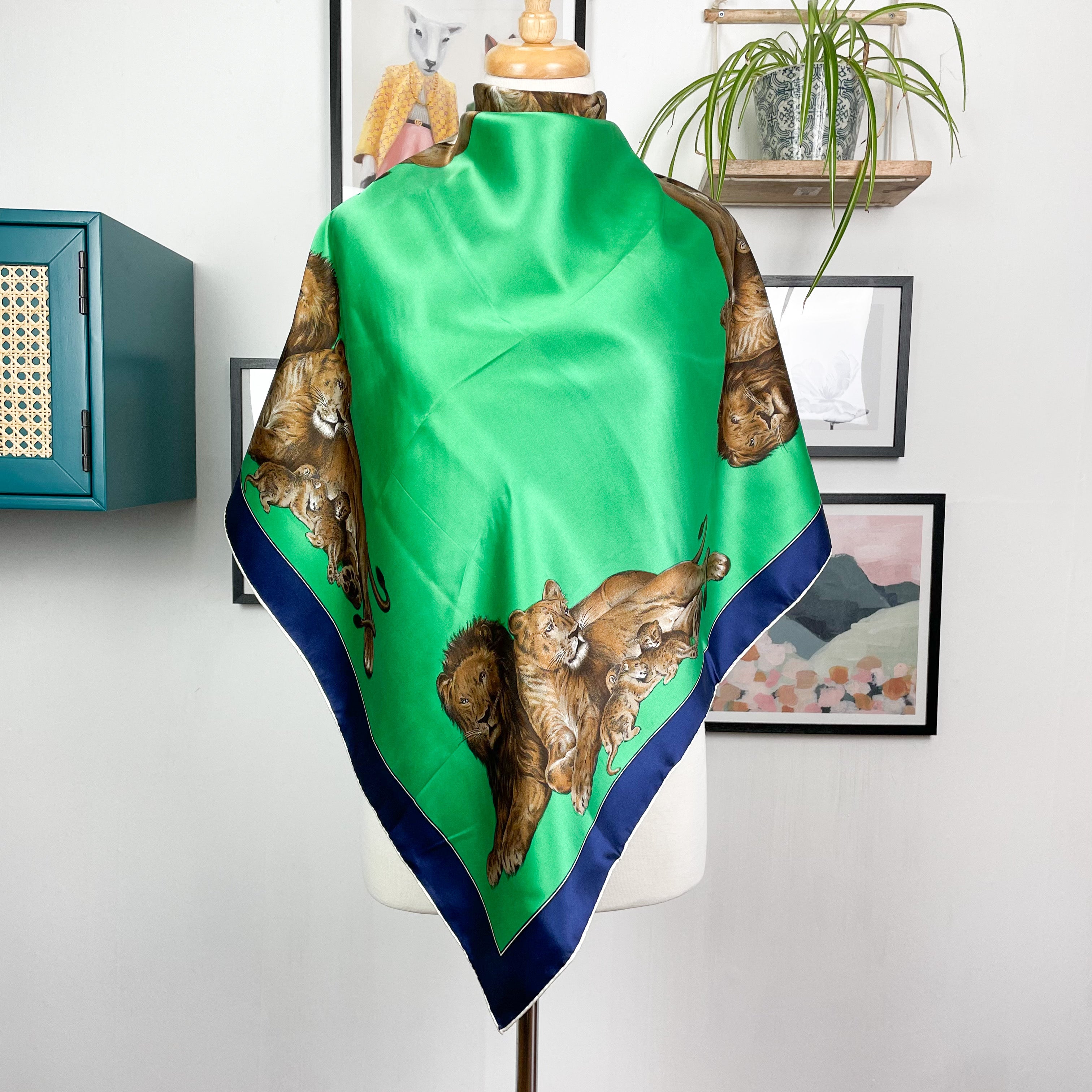 1960s Italian Lions Vintage Silk Scarf