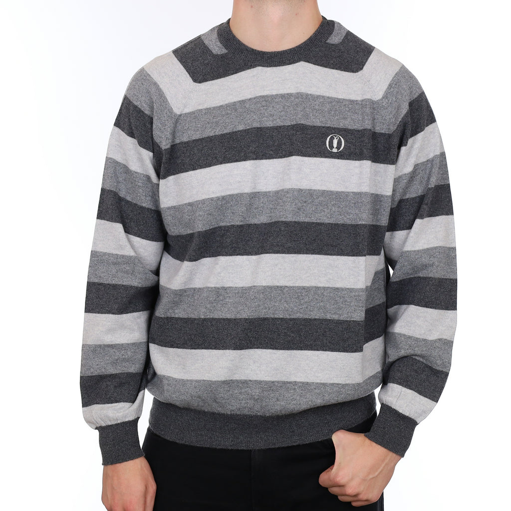 Men’s Brand New Scottish Hawico Golf Grey Stripe Cashmere Crew Neck Jumper XXXL