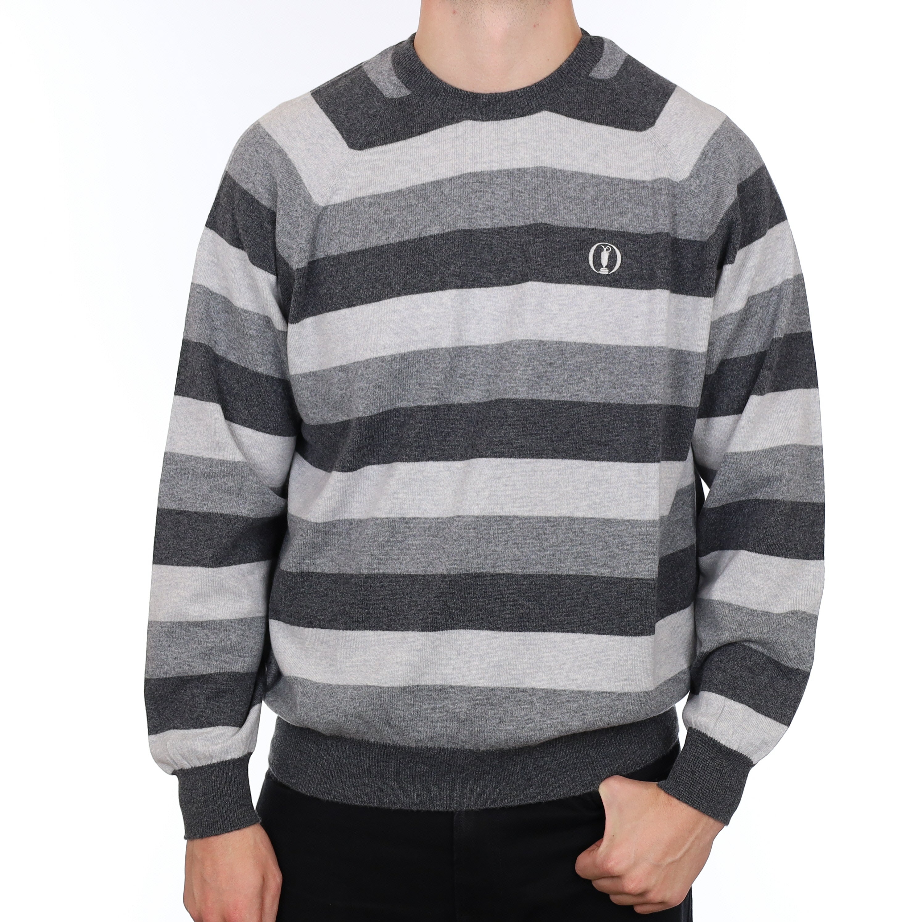 Men’s Brand New Scottish Hawico Golf Grey Stripe Cashmere Crew Neck Jumper XXXL