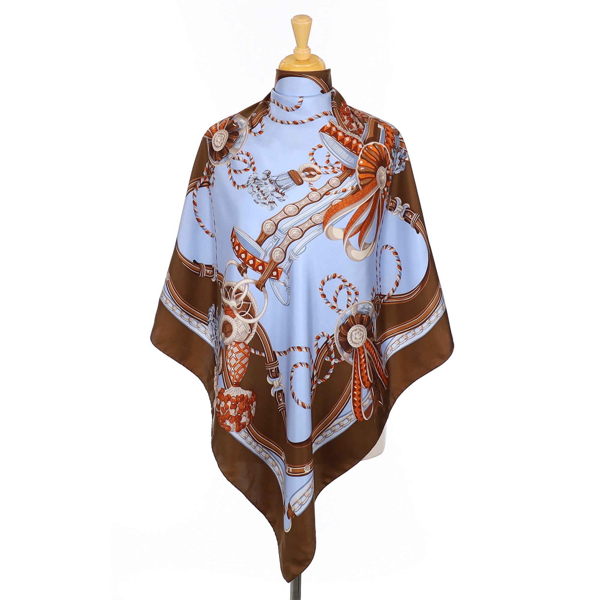 Basler Brown and Blue Equine Vintage Silk Scarf