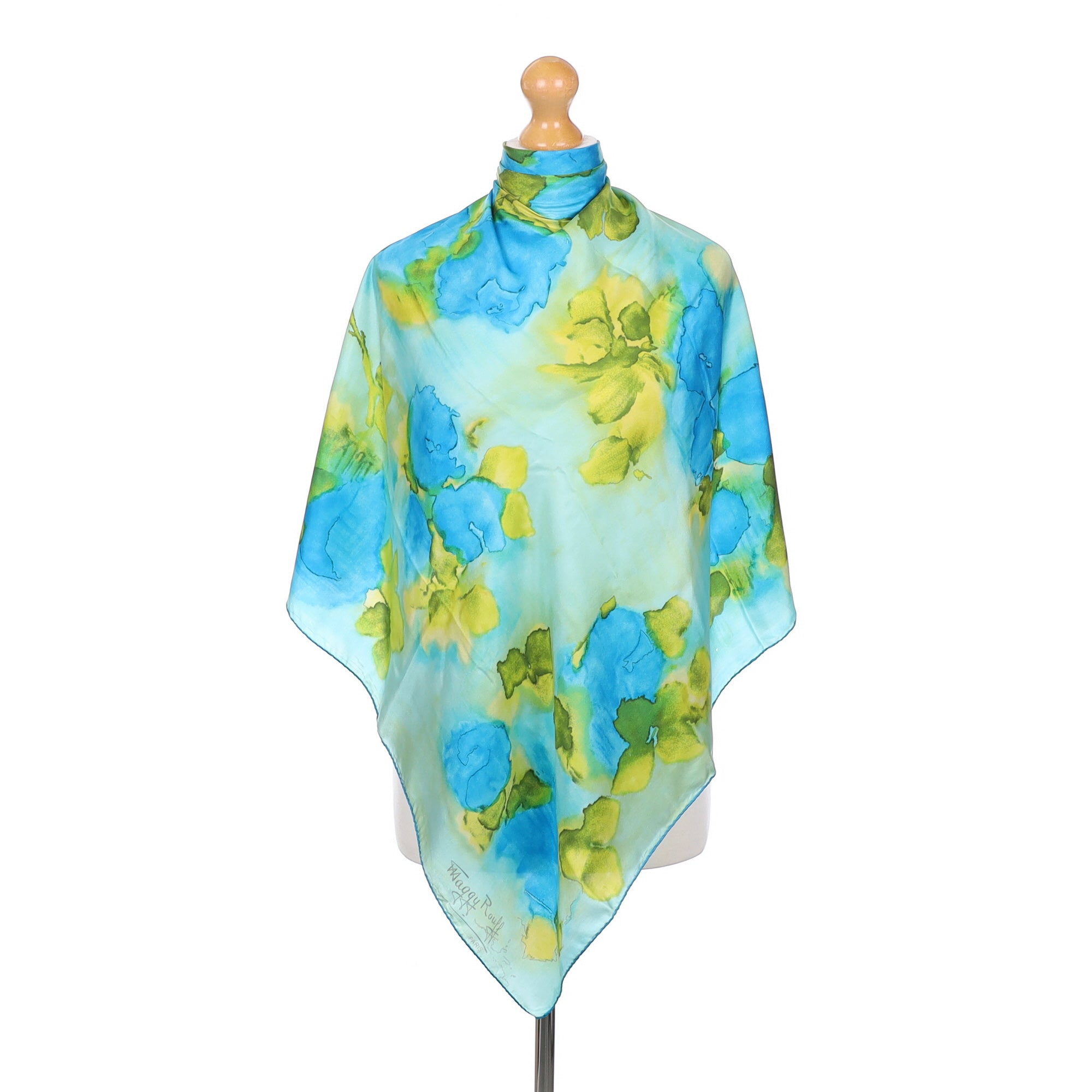 Maggy Rouff Blue Floral Vintage Silk Scarf