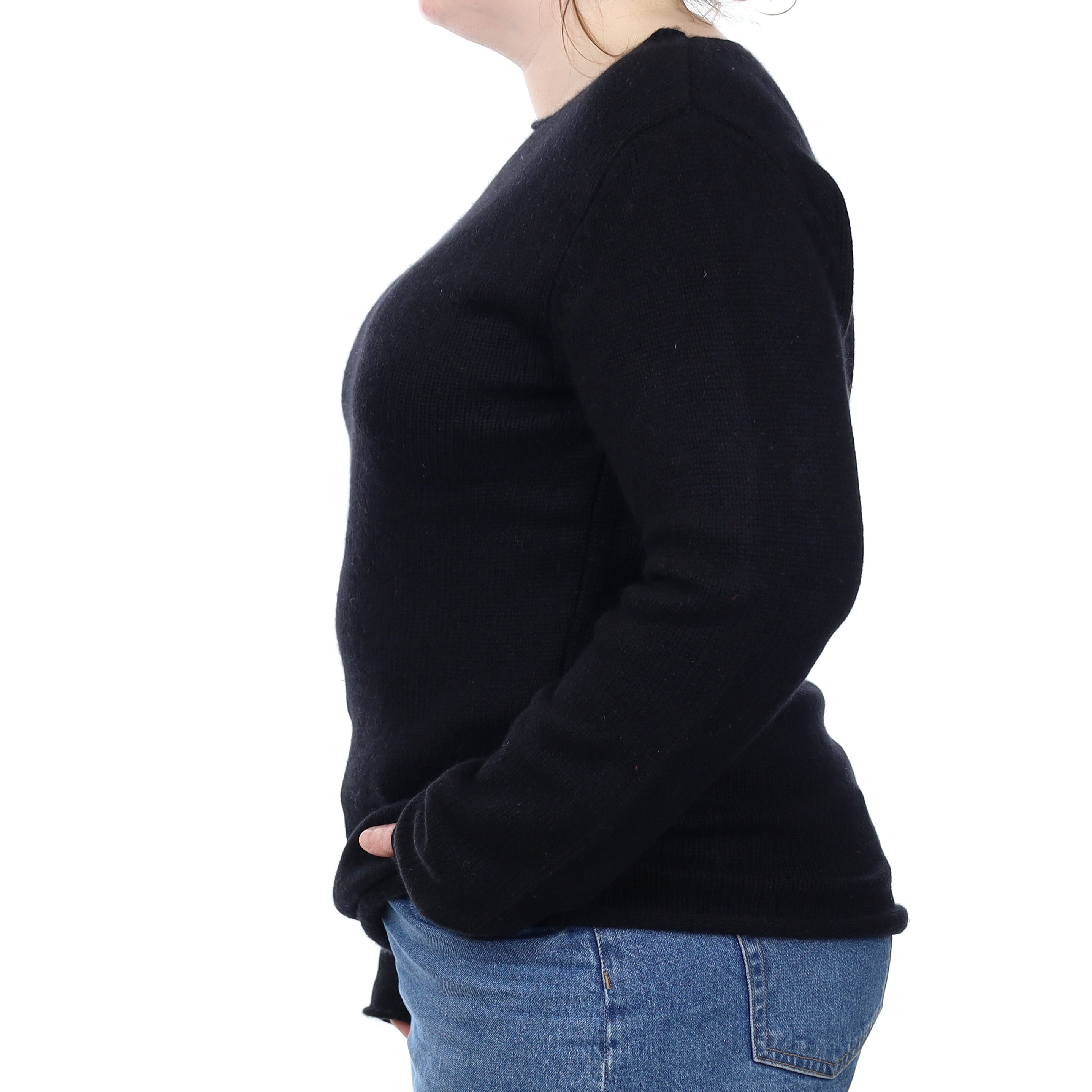 Black Chunky Knit Cashmere Longline Crew Neck Jumper Large