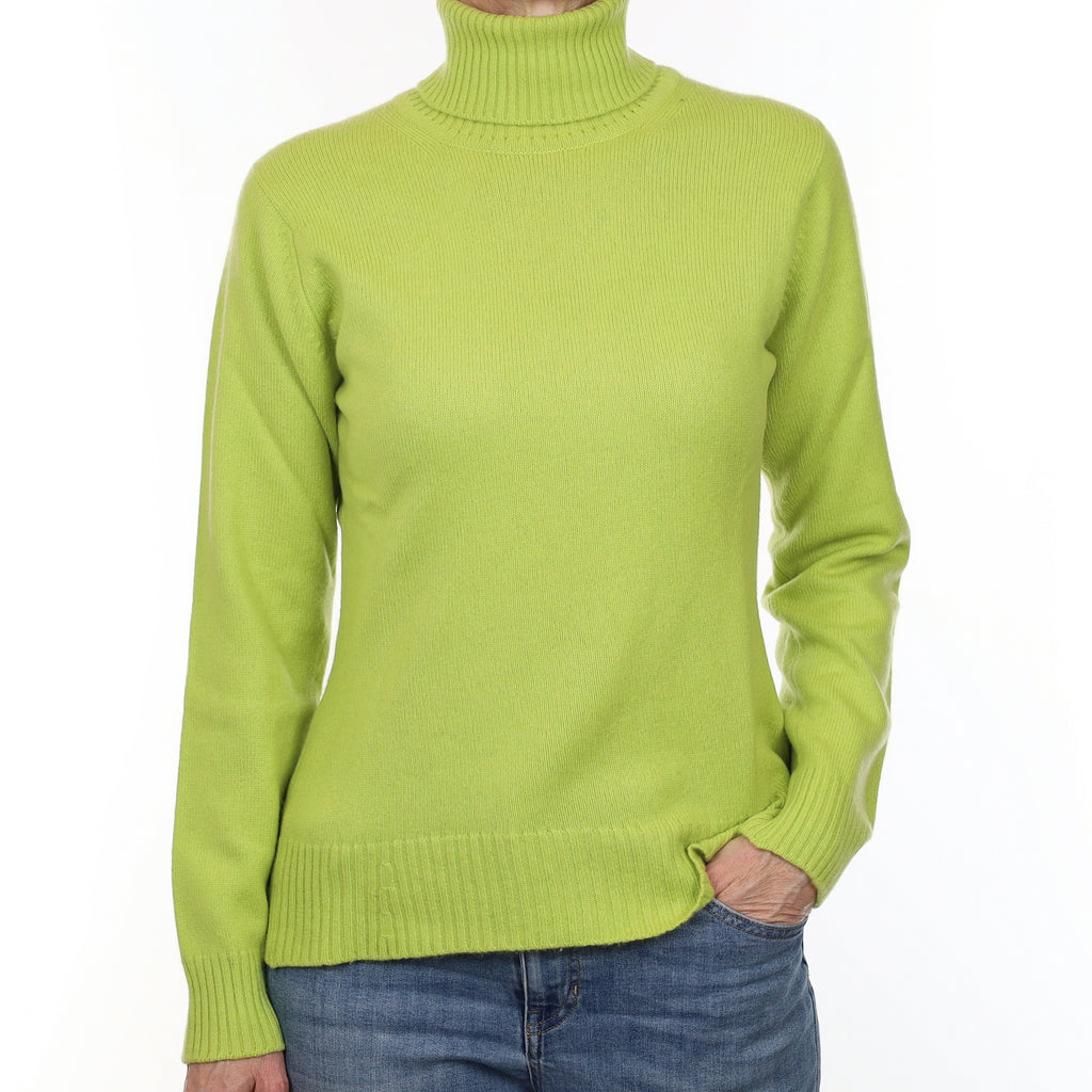 Scottish Johnston’s Acid Green Heavy Knit Cashmere Polo Neck Jumper Small
