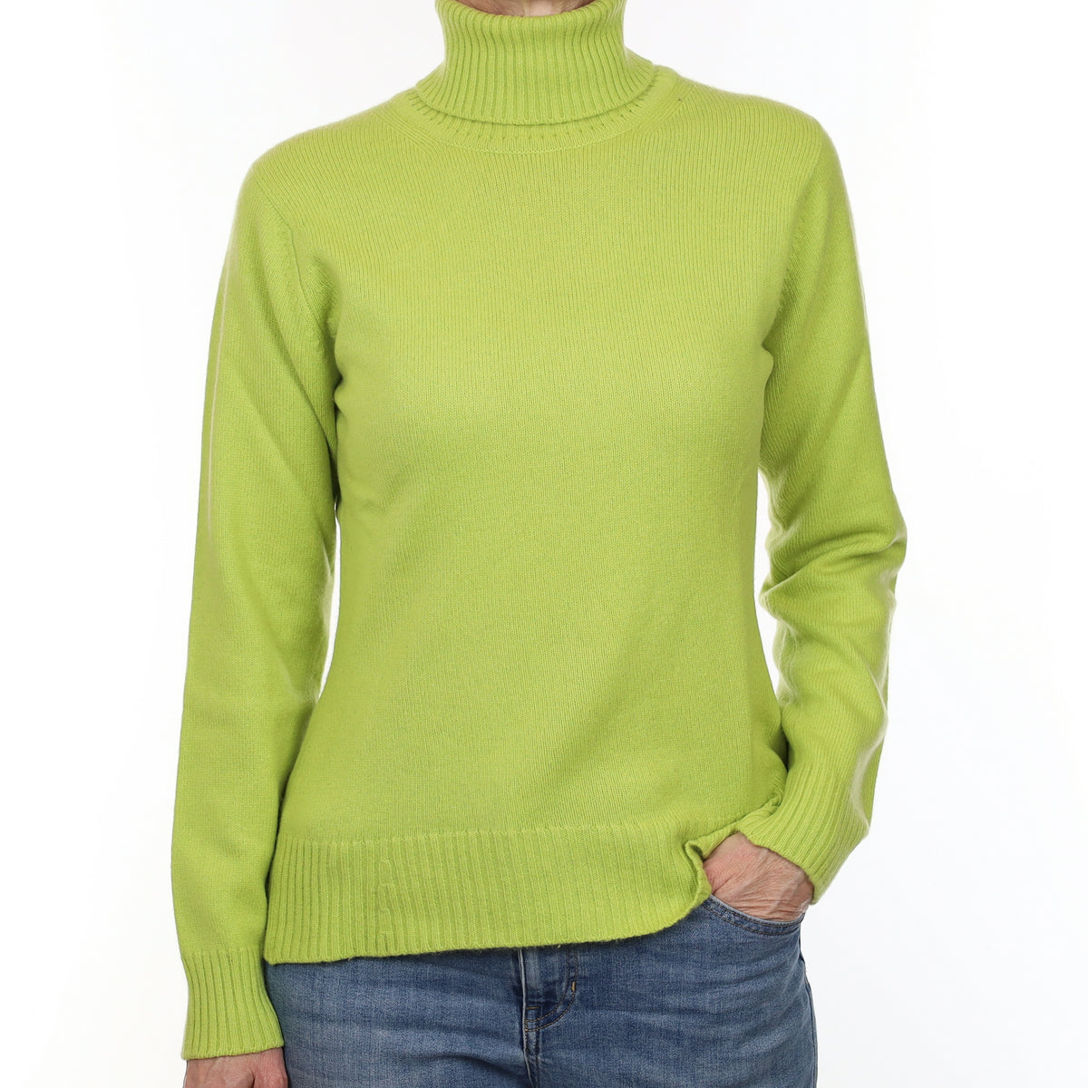 Scottish Johnston’s Acid Green Heavy Knit Cashmere Polo Neck Jumper Small
