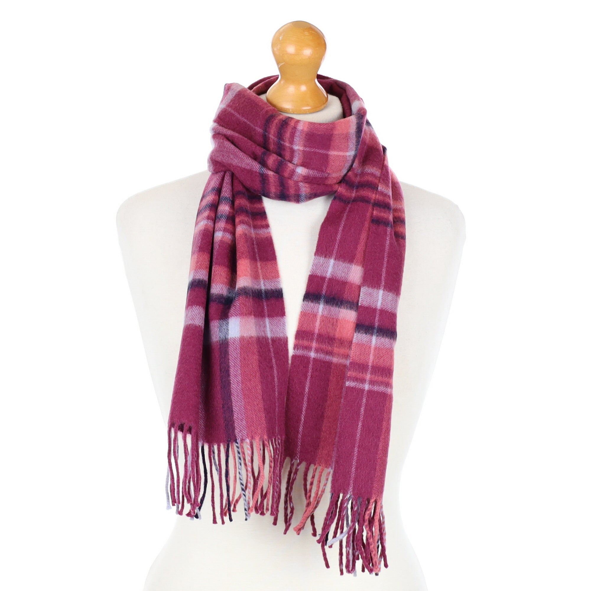 Mulberry Checked Cashmere Fringed Woven Scarf