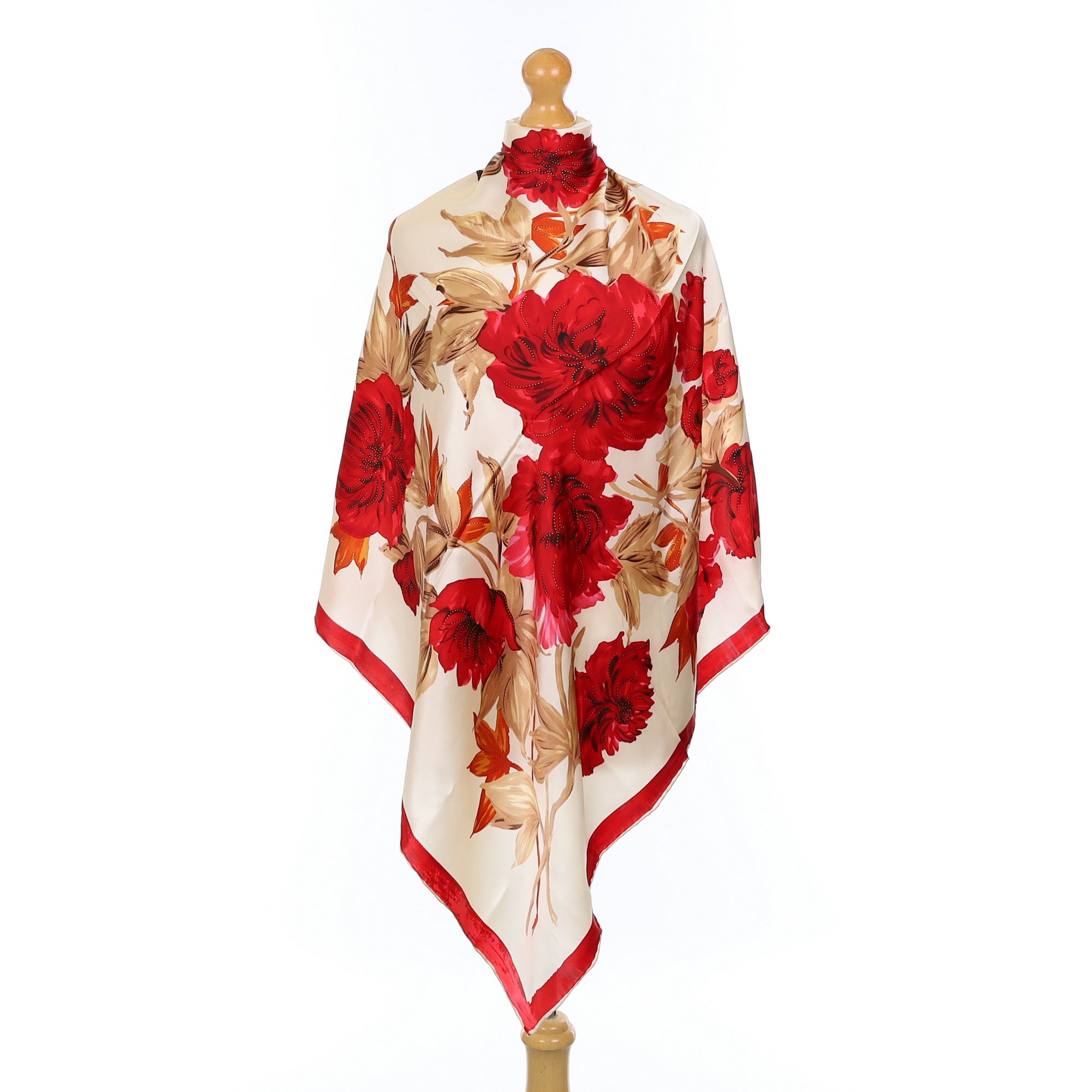 Brand New Cream and Red Floral Silk Scarf