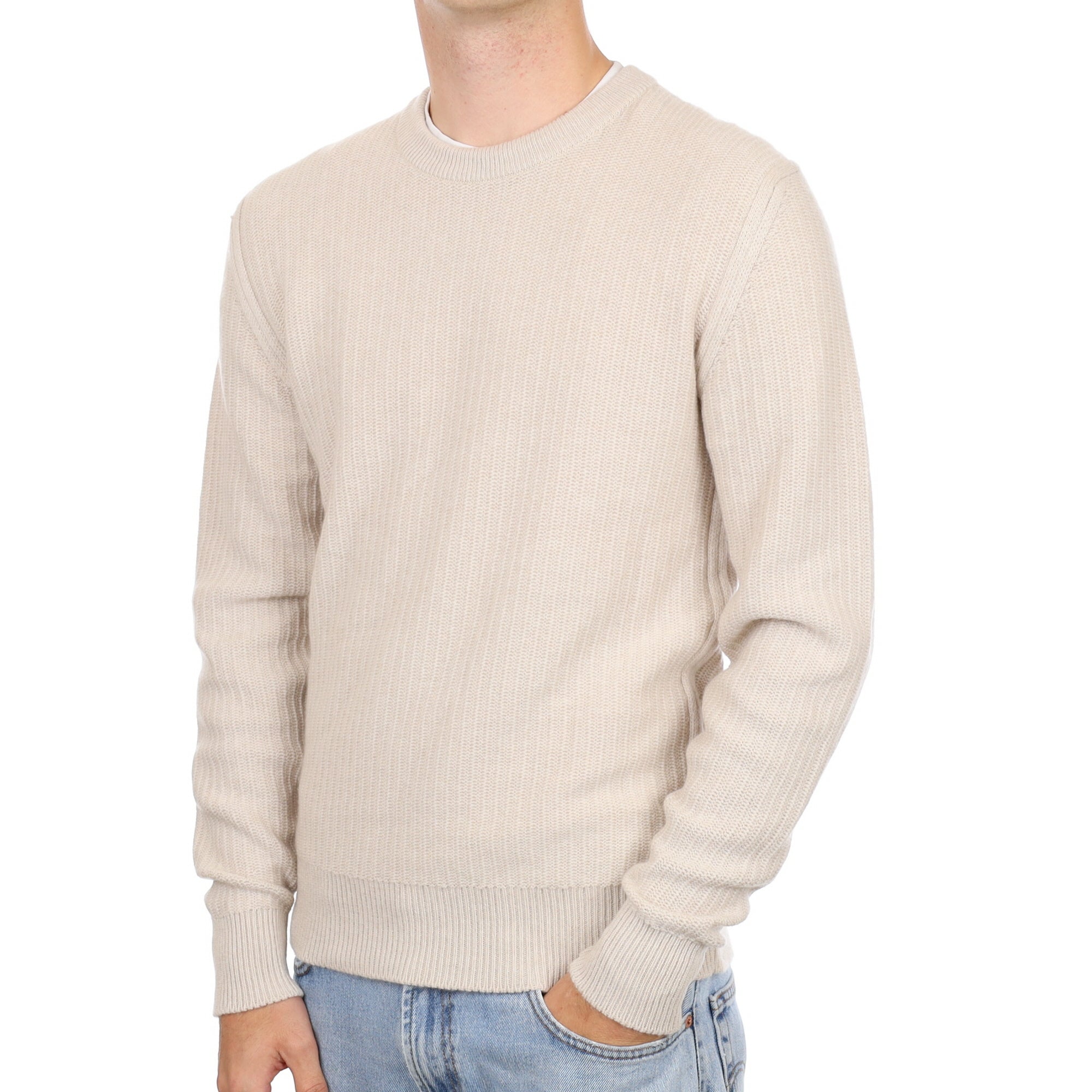 Men’s Brand New Scottish Oatmeal Beige Cashmere Crew Neck Jumper Medium