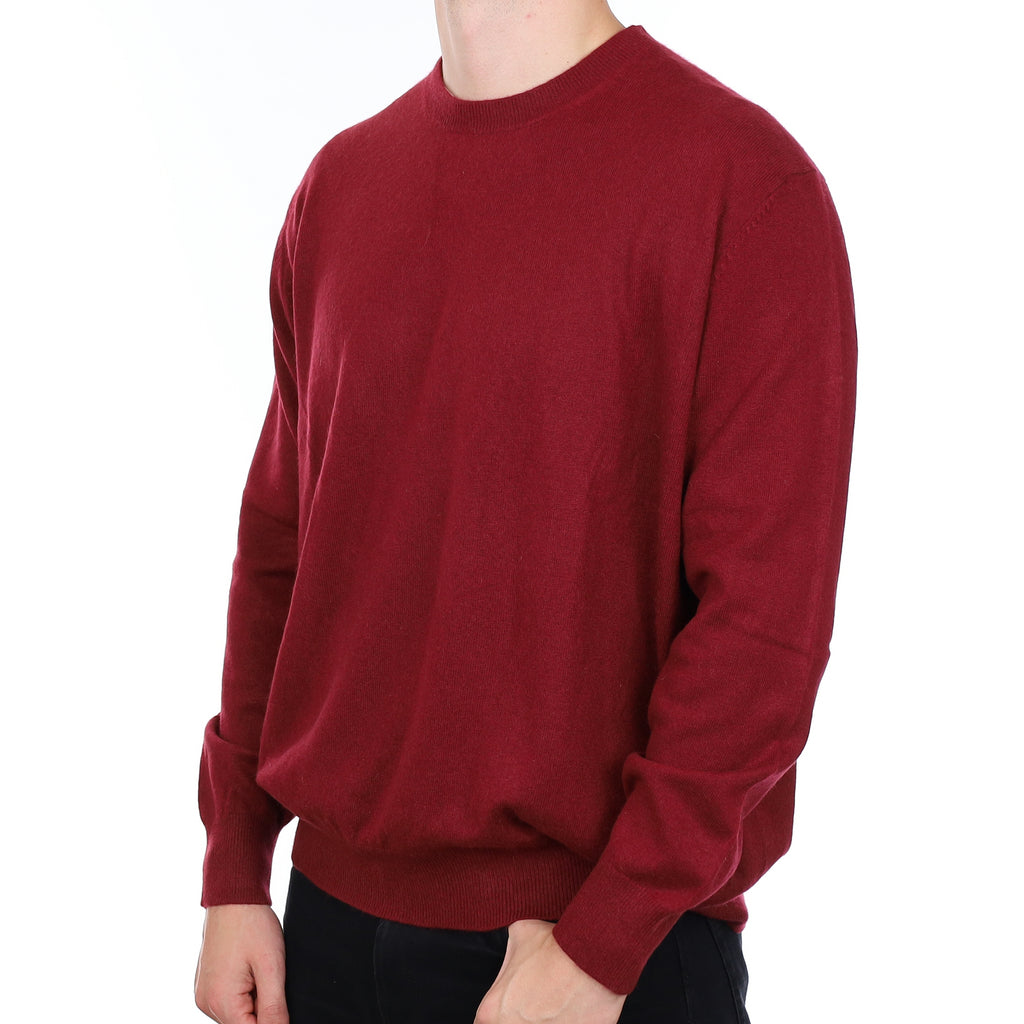 Men’s Burgundy Red Cashmere Crew Neck Jumper XXXL