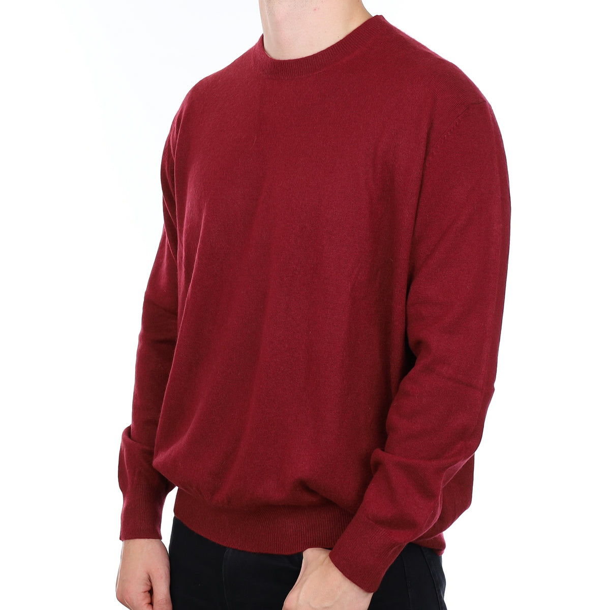 Men’s Burgundy Red Cashmere Crew Neck Jumper XXXL