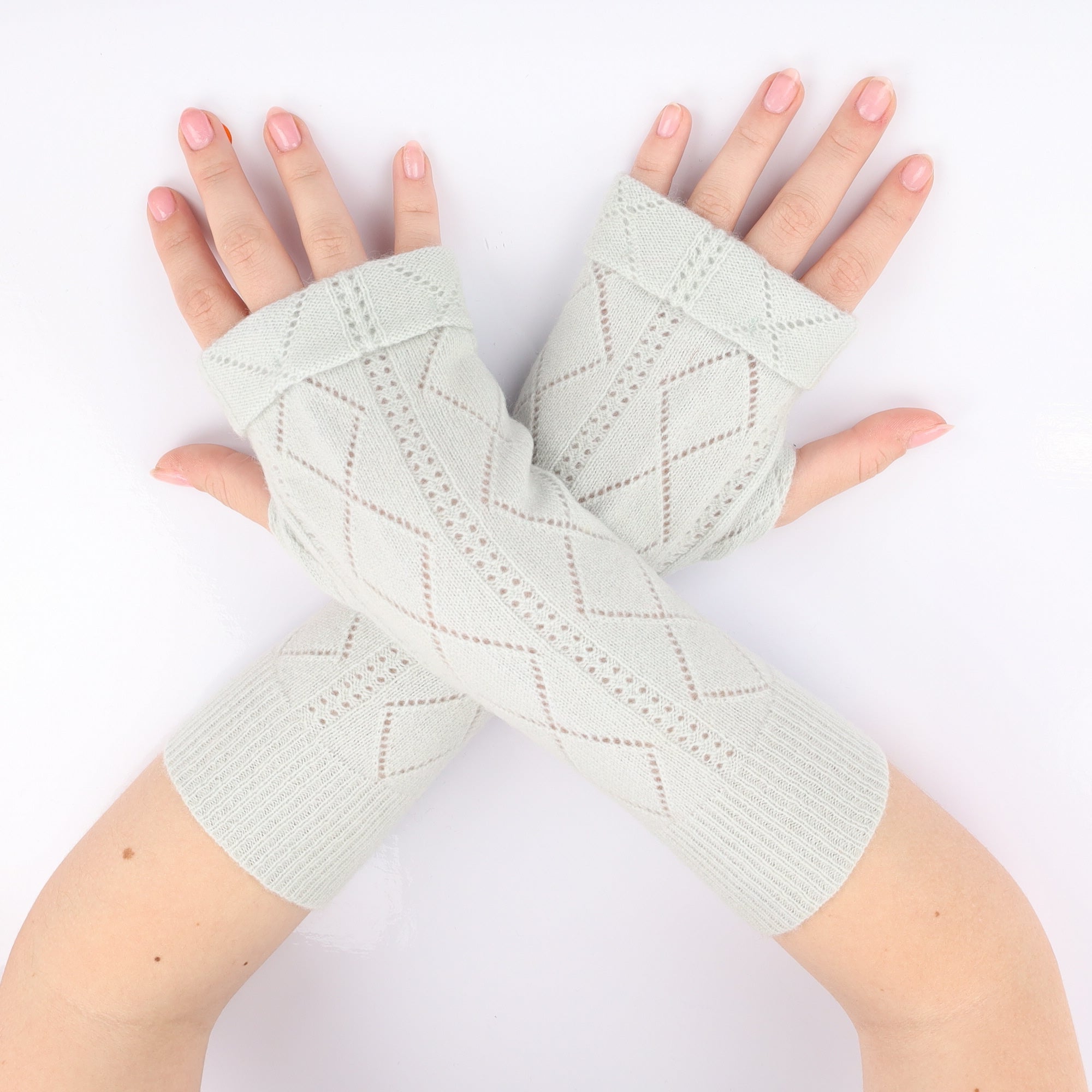 Deep Mint Diamond Knit Fingerless Gloves