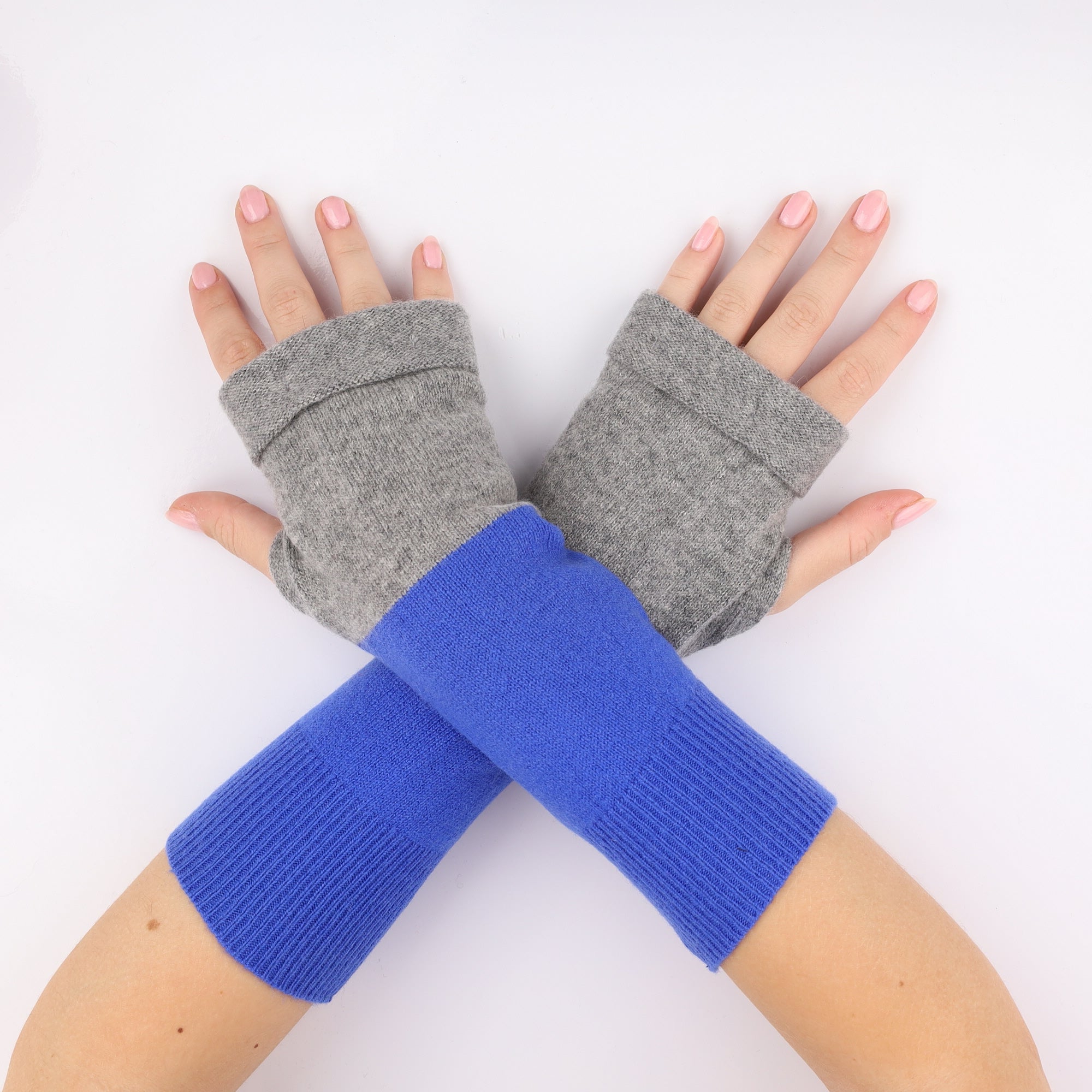 Cobalt and Ash Grey Fingerless Gloves
