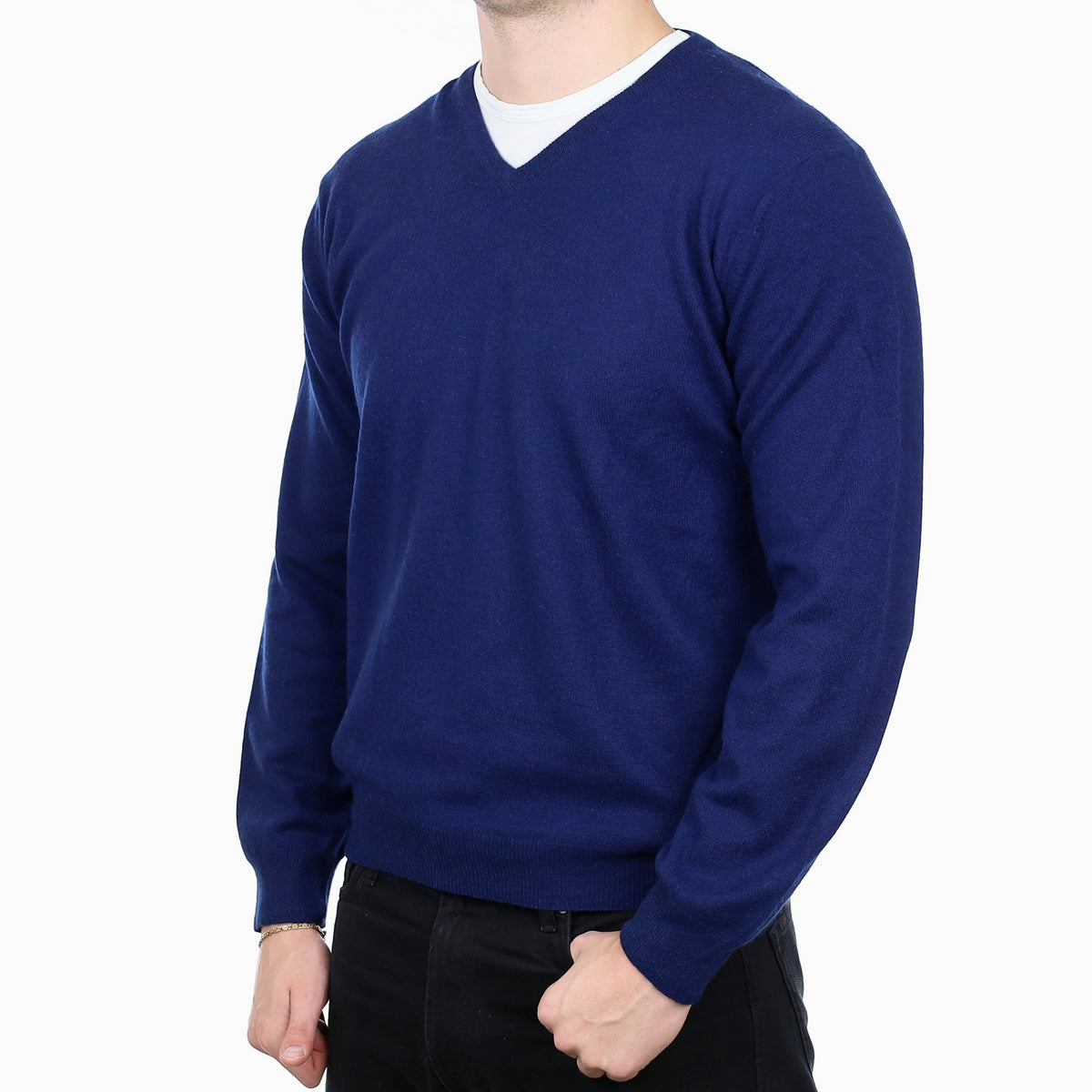Men’s French Navy Cashmere V Neck Jumper XL