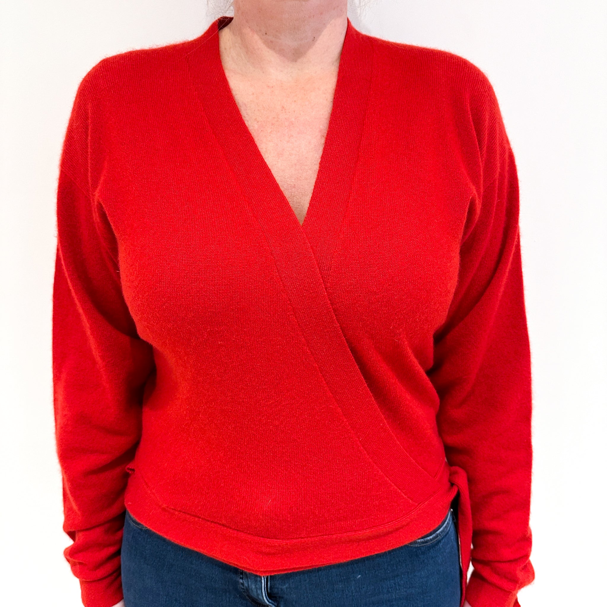 Scarlet Red Cashmere Wrap Style Vintage V-Neck Cardigan Large