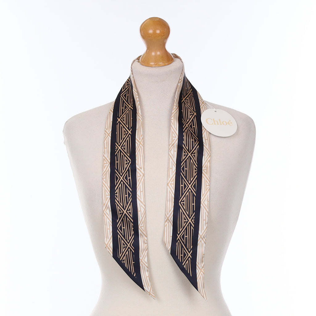 Brand New Chloé Art Deco Monogram Silk Twilly
