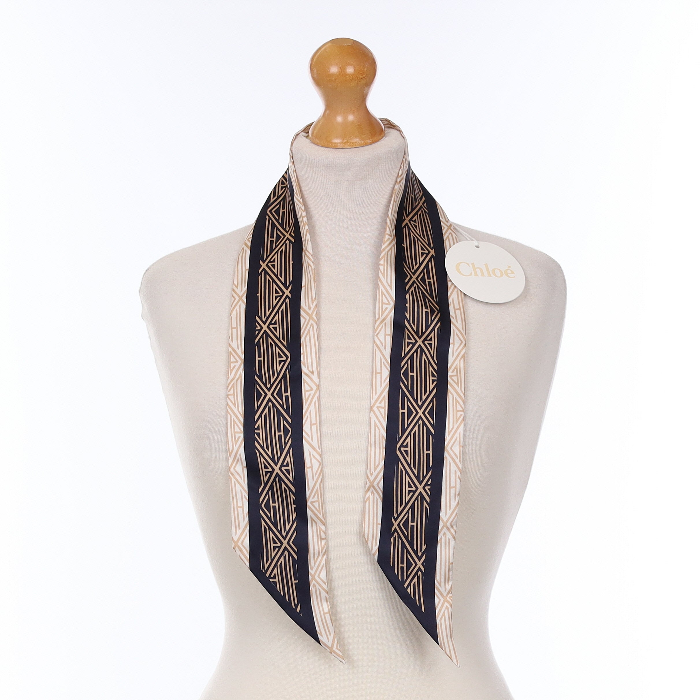 Brand New Chloé Art Deco Monogram Silk Twilly