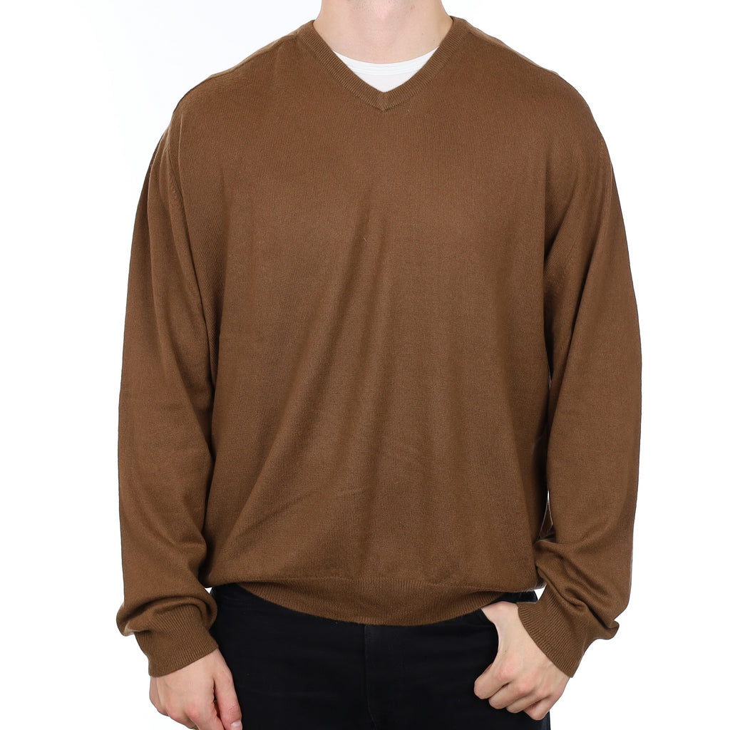 Men’s Nutmeg Brown Cashmere V Neck Jumper XXXL