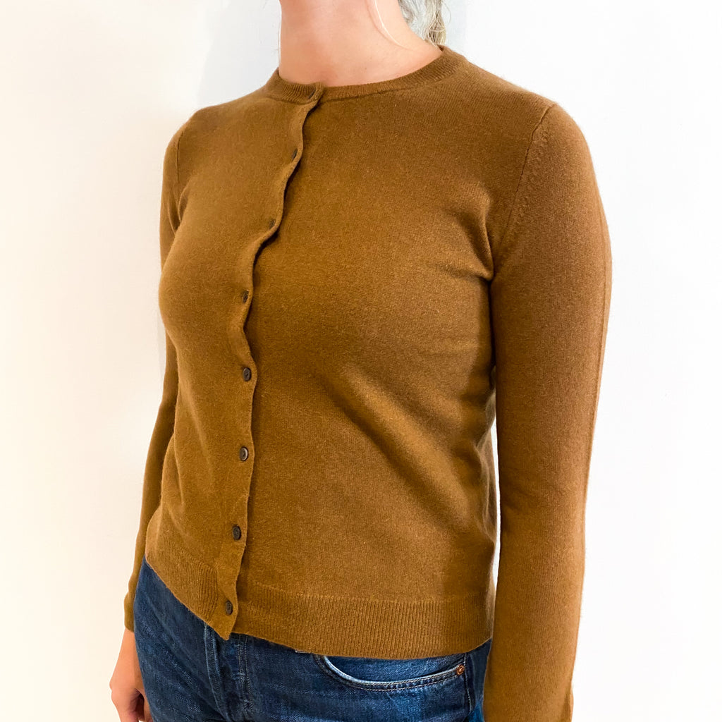 Cinnamon Brown Cashmere Crew Neck Cardigan Small