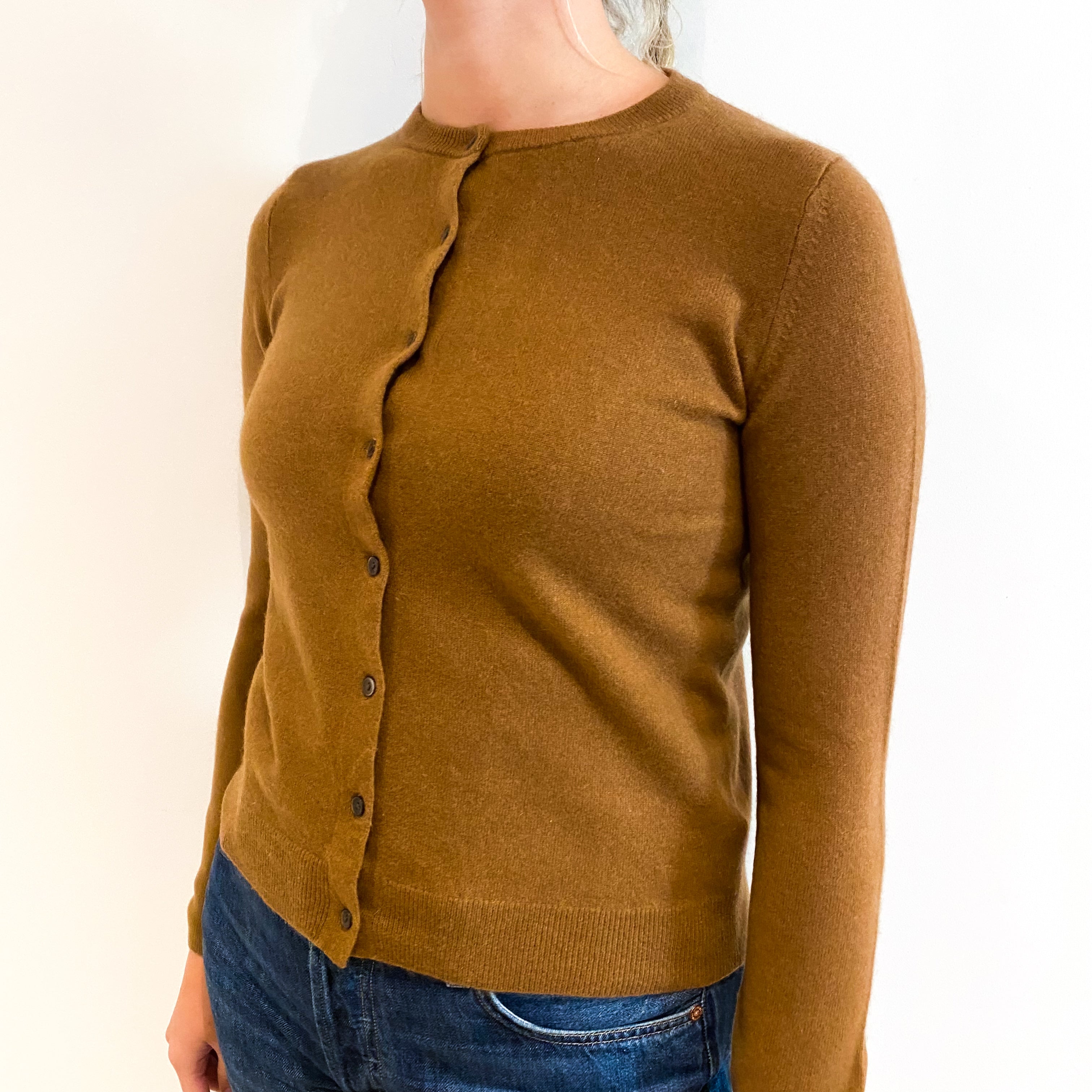 Cinnamon Brown Cashmere Crew Neck Cardigan Small