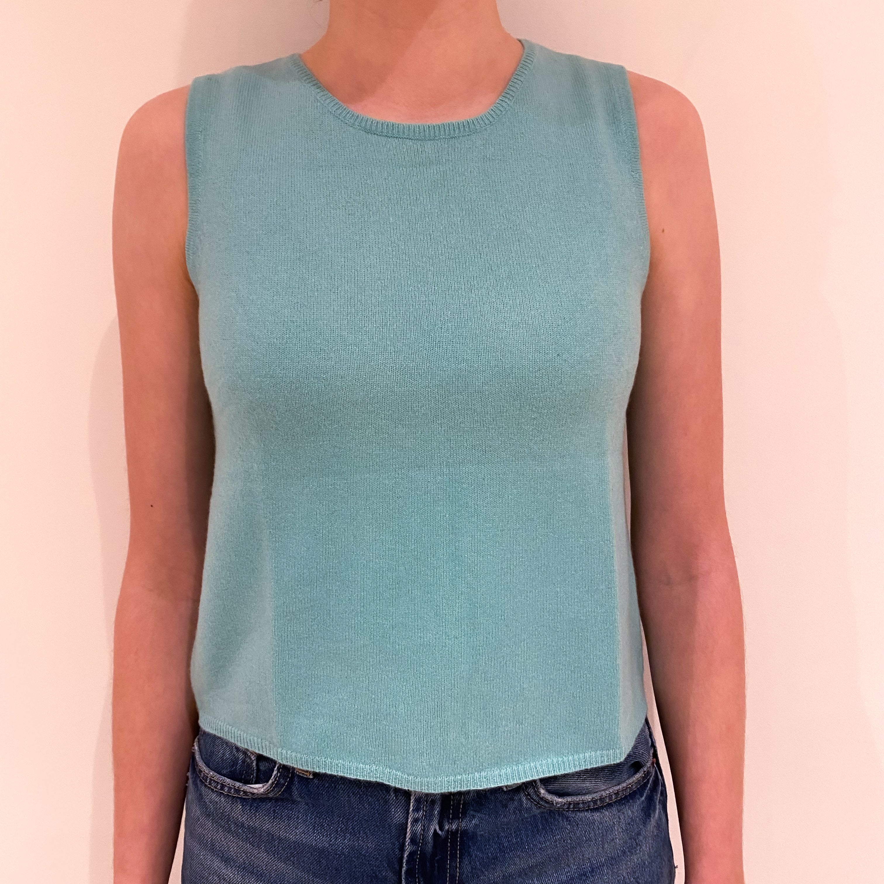 Pale Aqua Cashmere Crew Neck Tank Top Extra Small