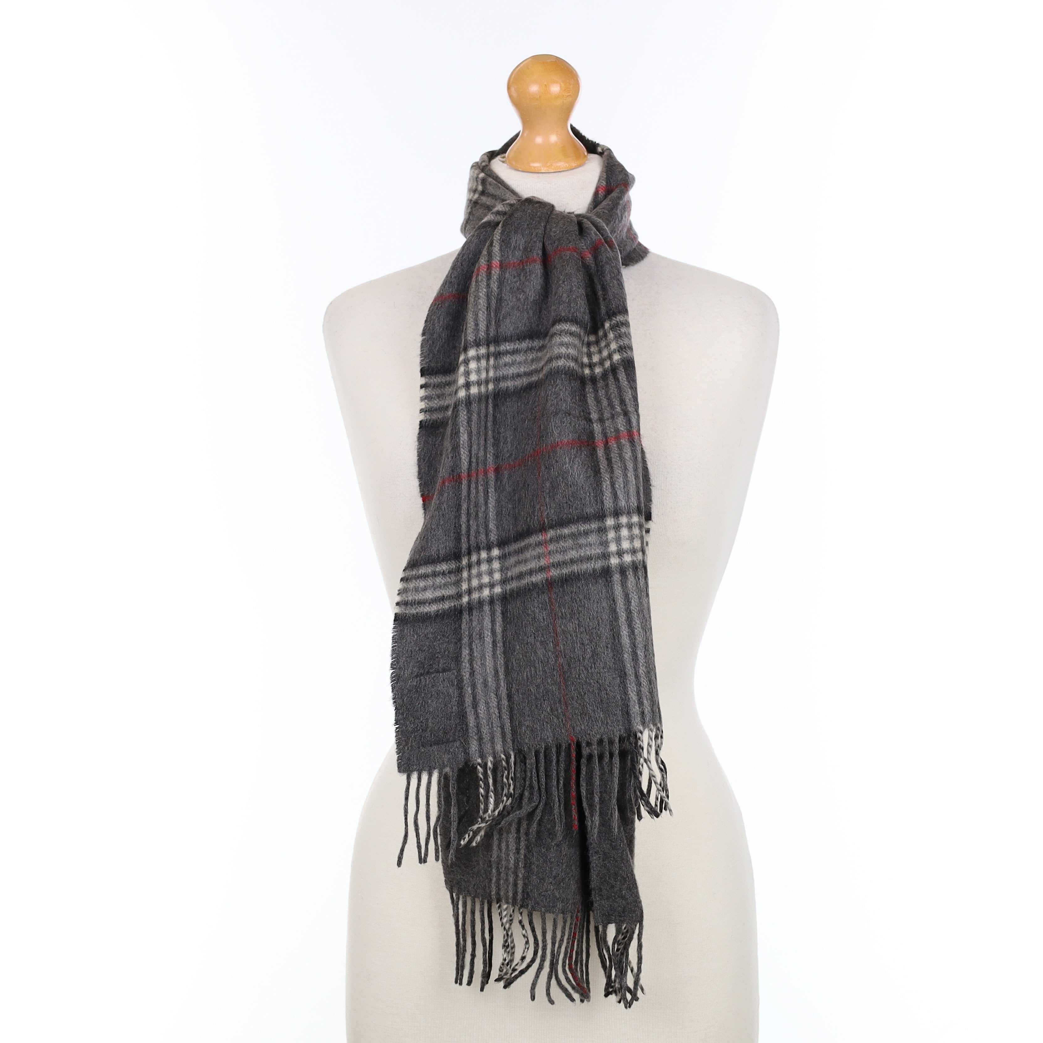 Slate Grey Checked Cashmere Woven Scarf